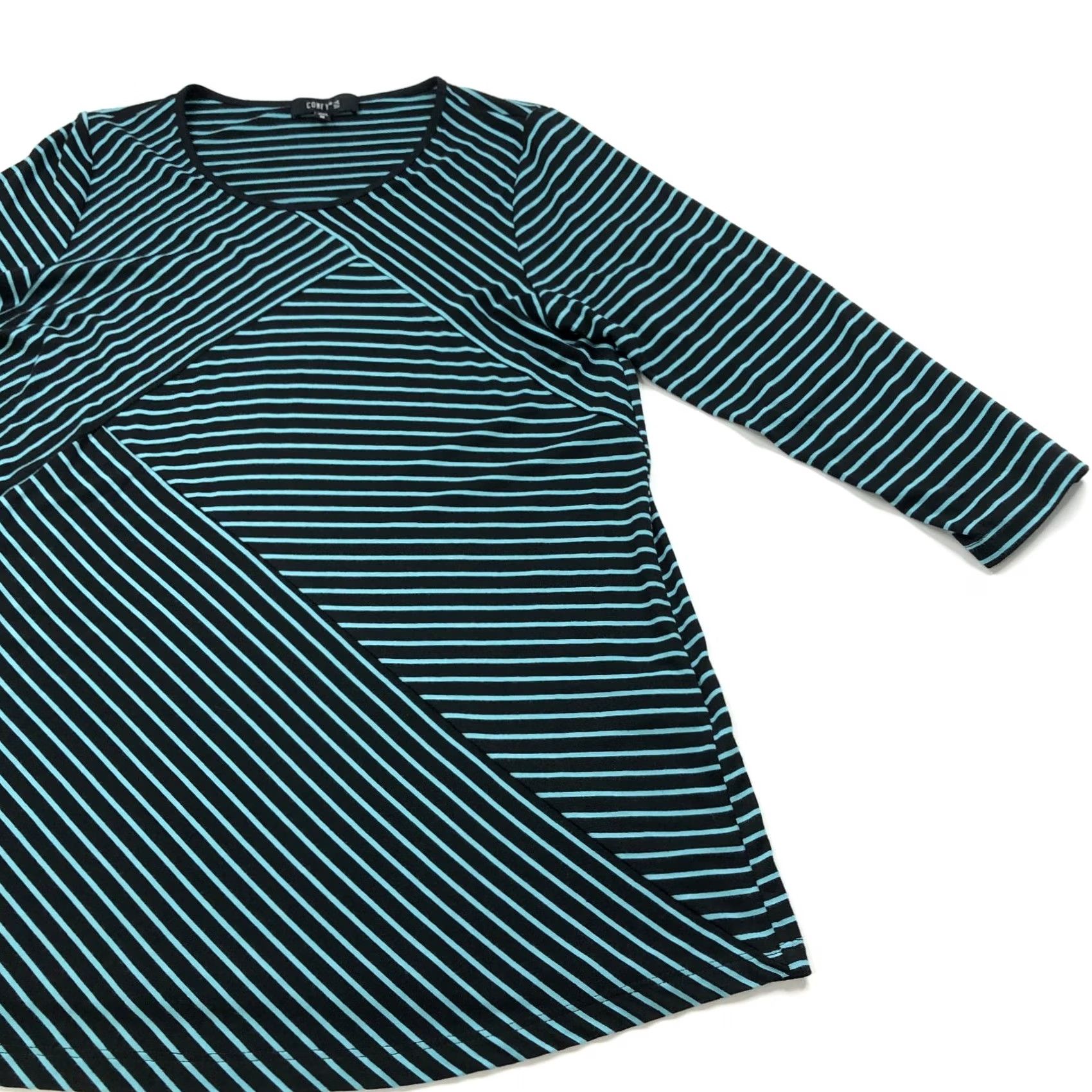 Vintage Comfy USA Shirt Womens Tunic Pullover Striped Black Blue Medium Size M Casual Distinctive Rounded Neck, Long Sleeve, Stretch Top Size M / US 6-8 / IT 42-44 - 2 Thumbnail