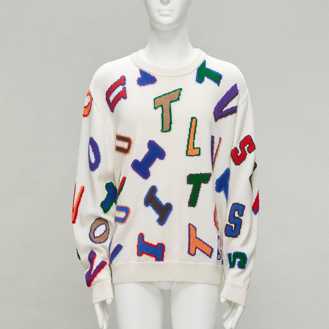 image of Louis Vuitton Virgil Abloh Nba 2021 White Logo Letters Wool Sweater Xl, Men's