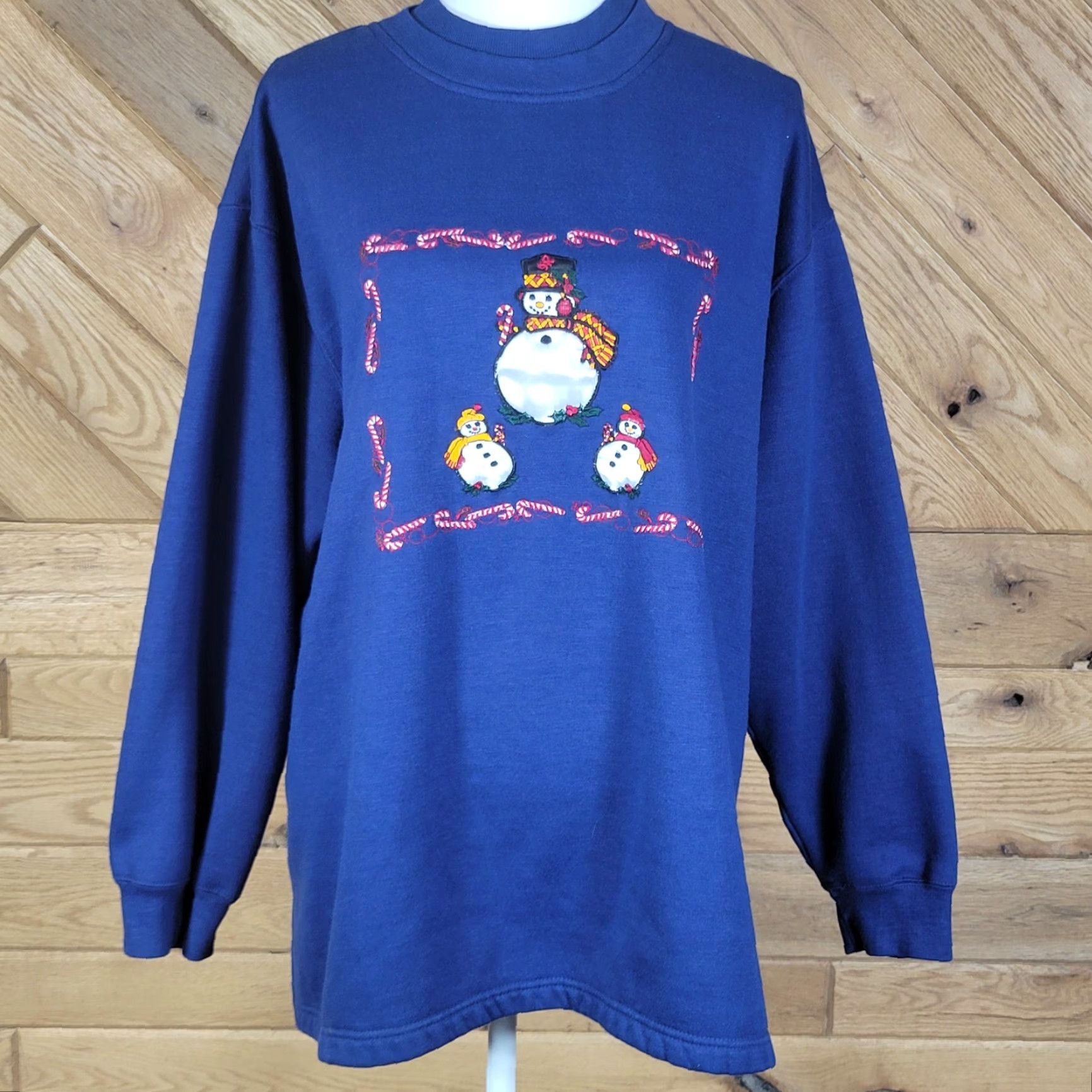 Vintage Nutcracker Womens Plus Size Embroidered Christmas Pullover Sweater Blue 2X Ladies Raglan Sleeve Mock Neck Christmas Theme Pullover Size XXL / US 16-18 / IT 52-54 - 2 Thumbnail