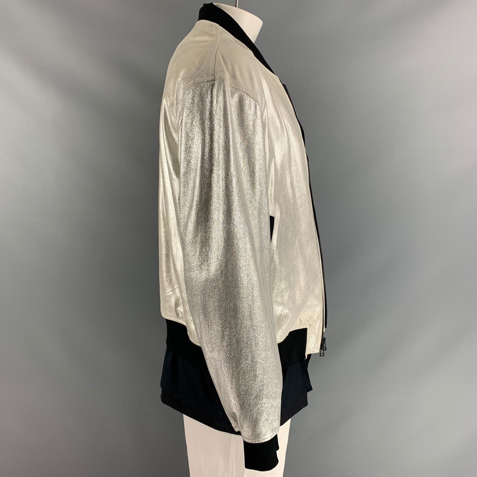 3.1 Phillip Lim 3.1 PHILLIP LIM L Silver Black Mixed Materials Bomber Jacket Size US L / EU 52-54 / 3 - 2 Thumbnail