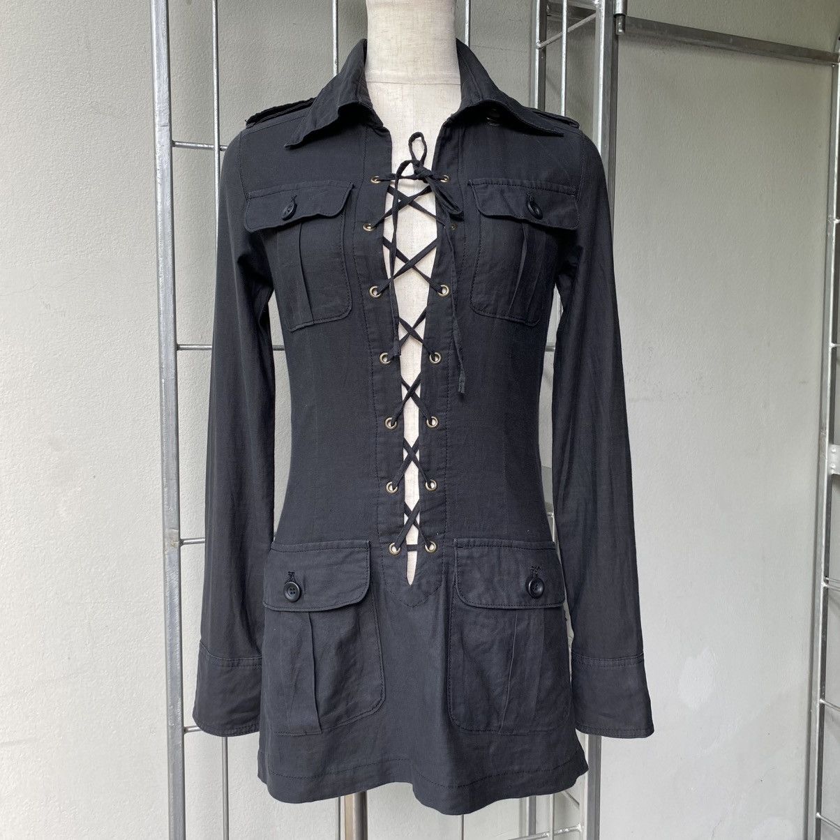 Le Grande Bleu (L.G.B.) LGB LE GRAND BLEU Y2K Punk Black Lace-Up Military Dress Size S / US 4 / IT 40 - 16 Thumbnail