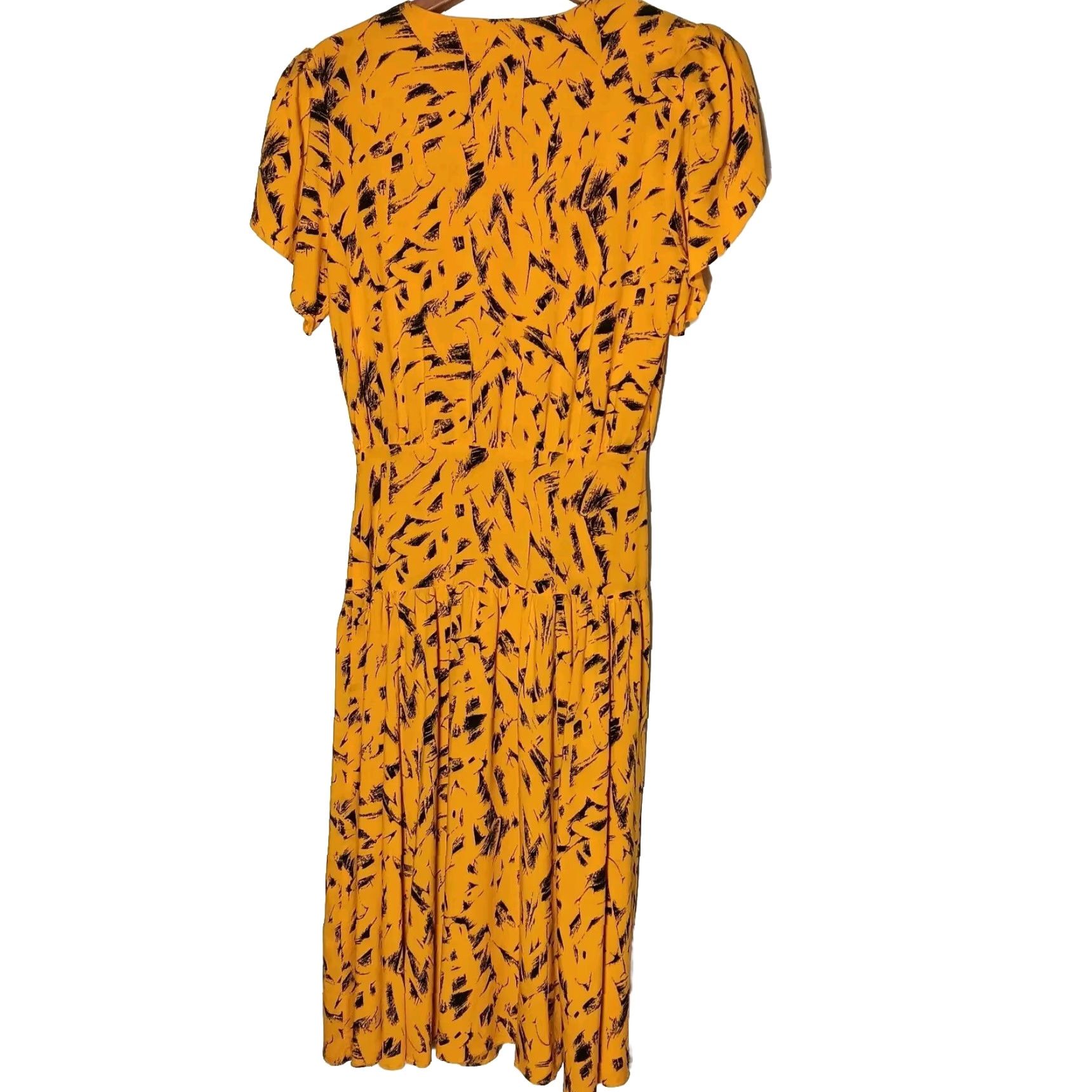 Blair VINTAGE 1980s Dress Joni Blair Women Size 7 Midi Drop Waist Abstract Gold Black Artsy Retro Size M / US 6-8 / IT 42-44 - 2 Thumbnail