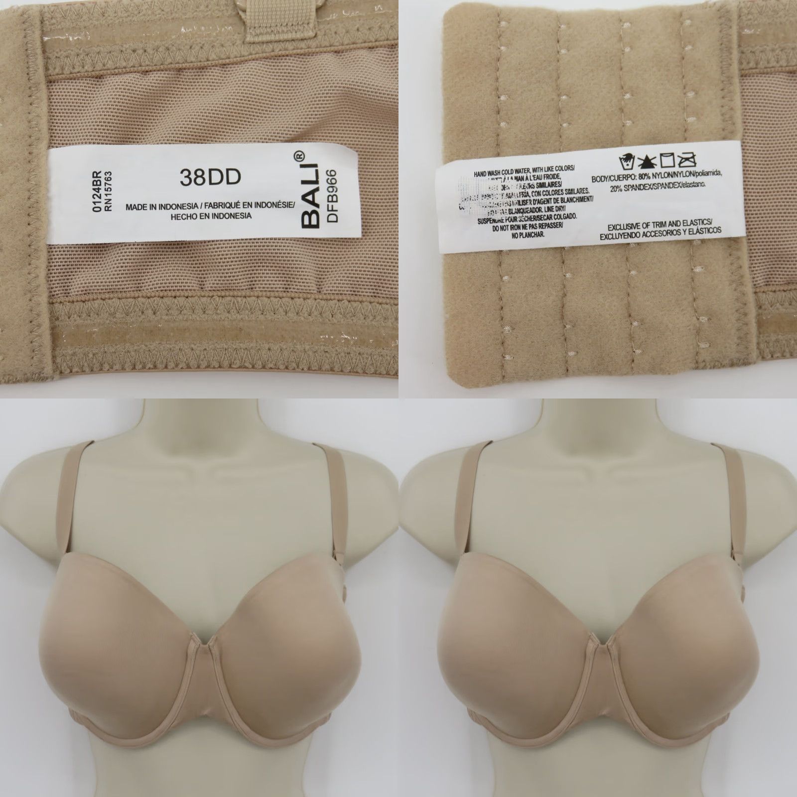 Vintage Bali Bra 38DD DFB966 Full Coverage Underwire Multiway Strapless Beige Lined Size ONE SIZE - 9 Thumbnail