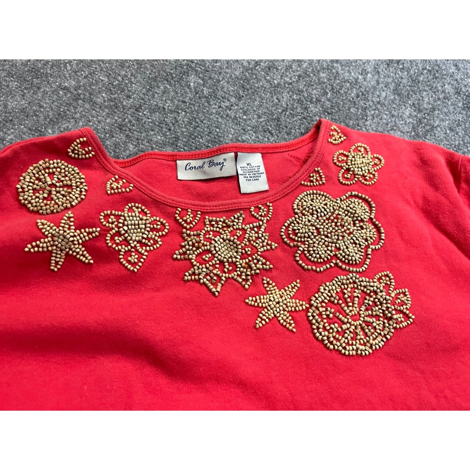 Vintage VINTAGE? No. CORAL BAY Shirt Womens XL Red Short Sleeve Beaded Top Size XL / US 12-14 / IT 48-50 - 5 Thumbnail