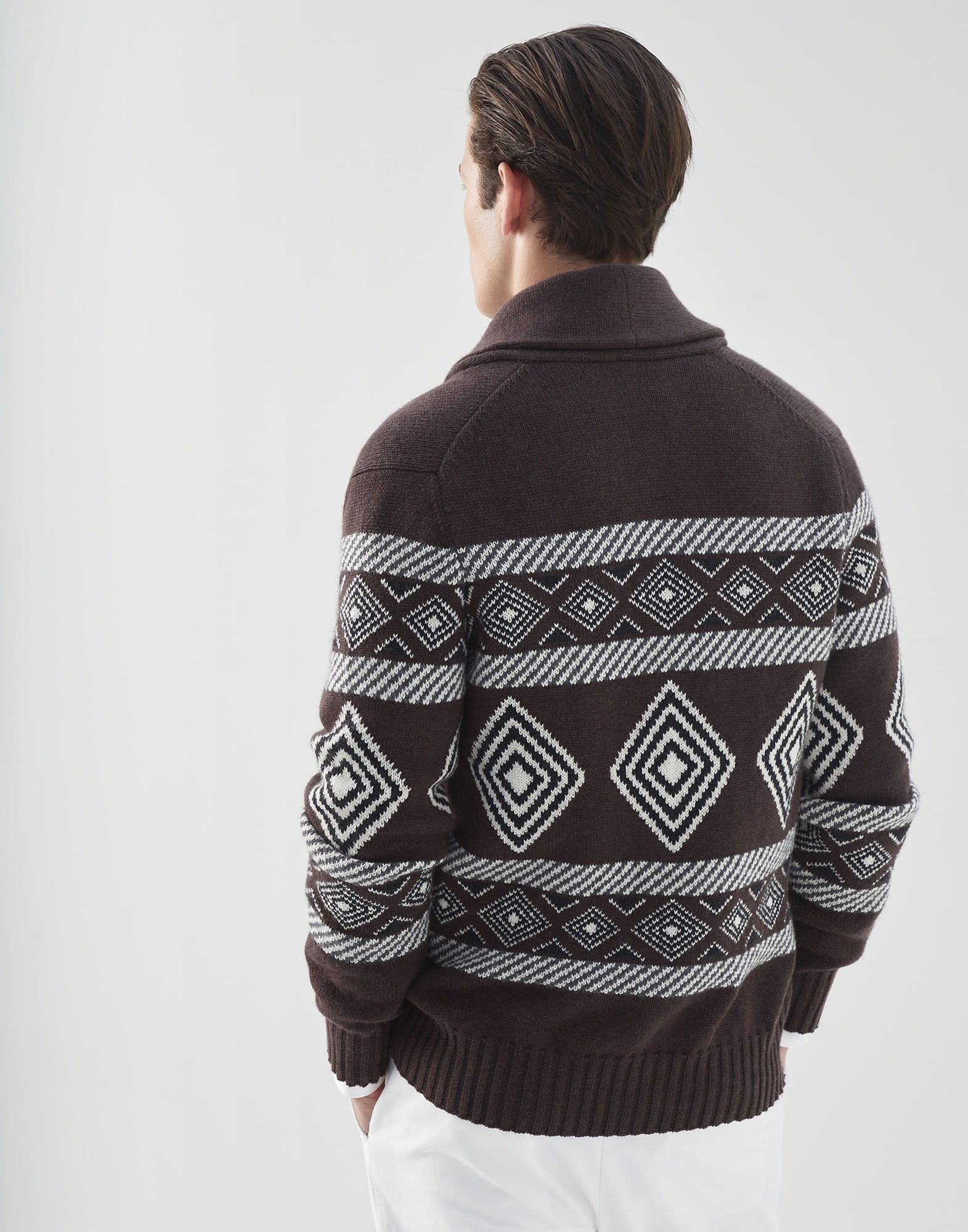 Brunello Cucinelli o1w1db10225 Cashmere Cardigan in Brown/White Size US XL / EU 56 / 4 - 2 Thumbnail