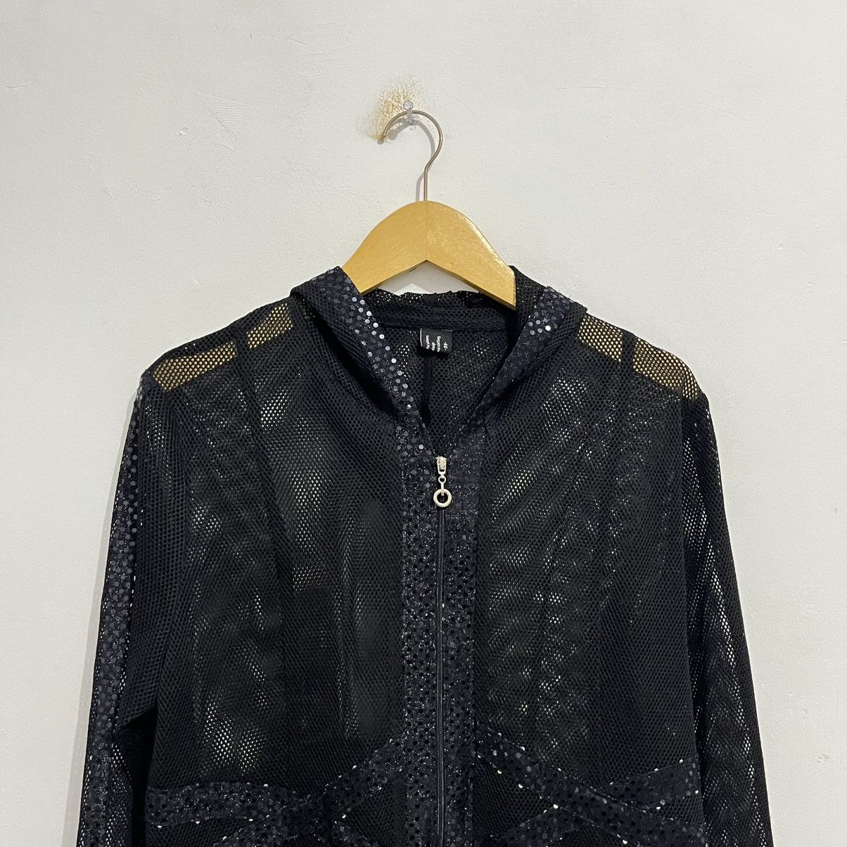 Japanese Brand Unique Gothic Emo Style Black Mesh Zip Up Jacket Size M / US 6-8 / IT 42-44 - 2 Thumbnail