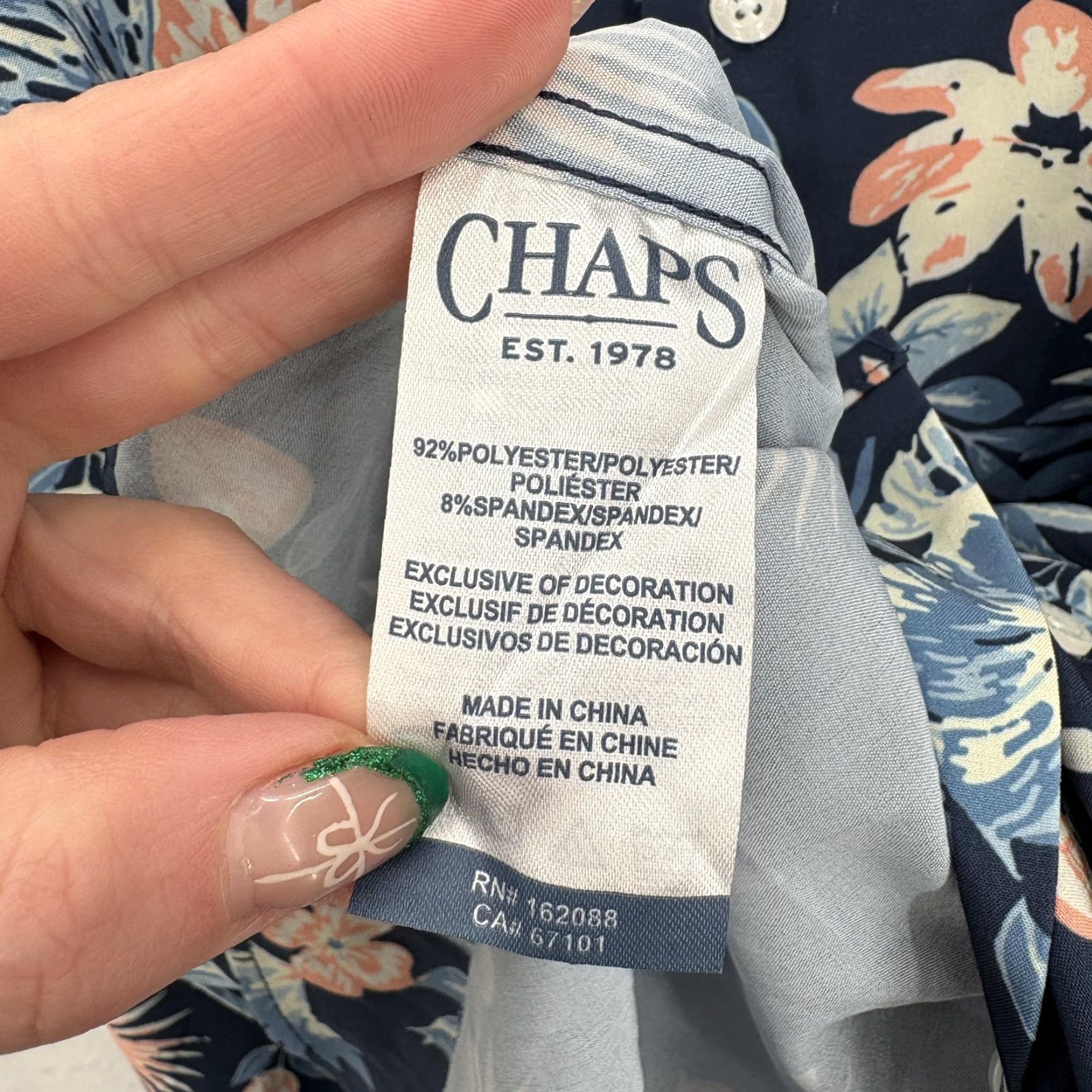 Chaps Chaps Shirt Mens 2XL Blue Hawaiian Floral Short Sleeve Performance Stretch Camp Shirt Size US XXL / EU 58 / 5 - 6 Thumbnail