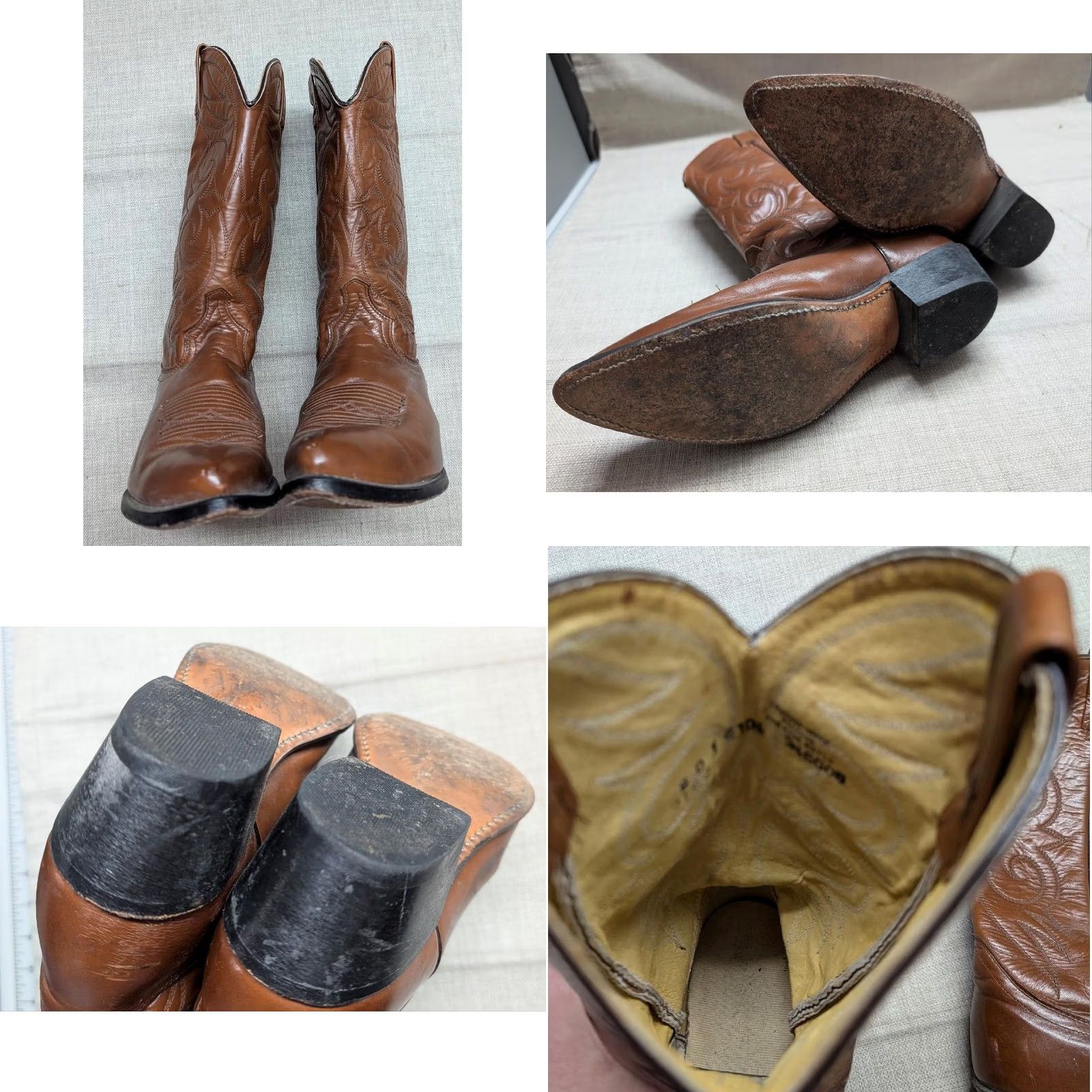 Dan Post VINTAGE Western leather COWBOY BOOTS Dan Post Mens 9 D Brown Leather 14" tall Mens Boots 1980s Size US 9 / EU 42 - 8 Thumbnail
