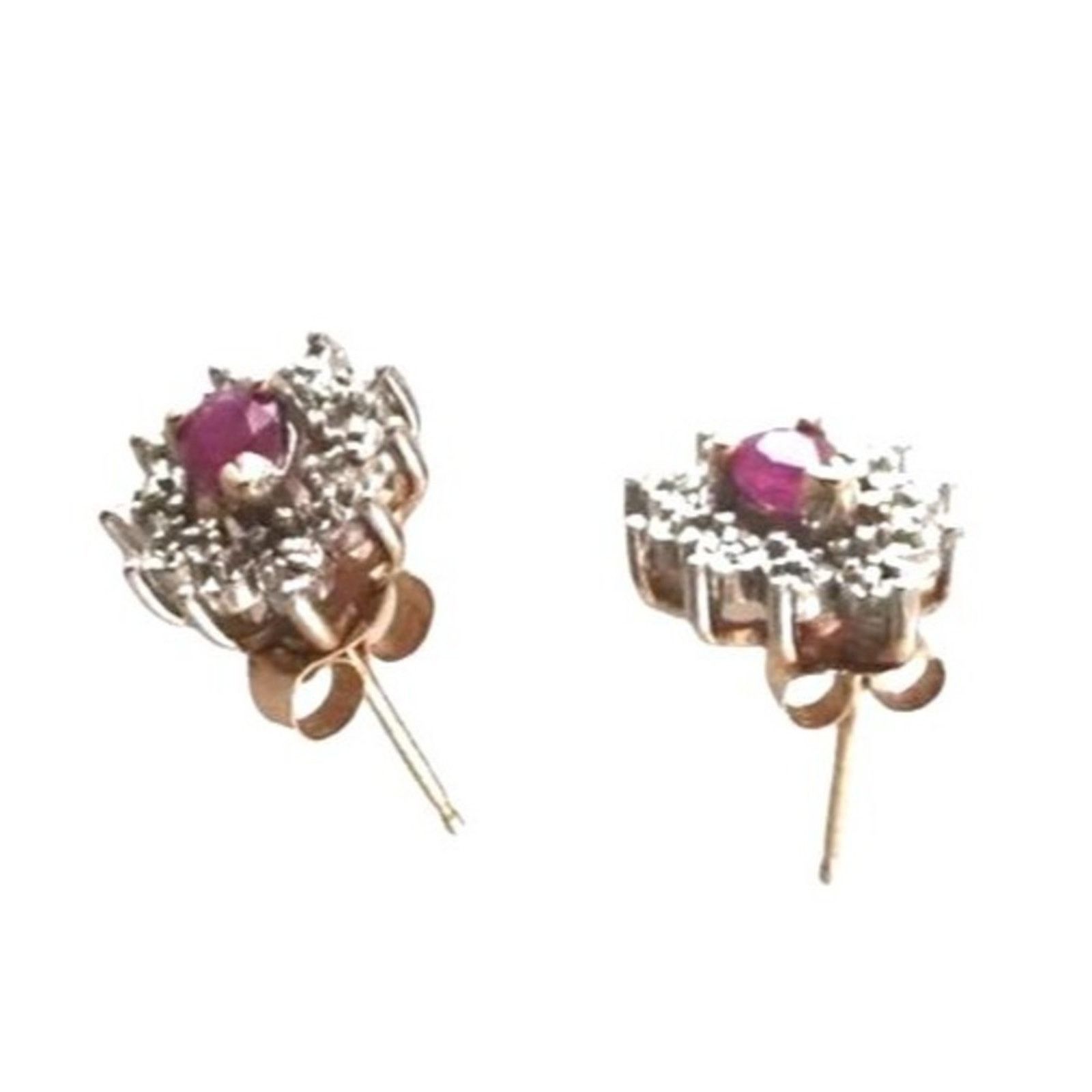 The Unbranded Brand 10K White Yellow Gold Genuine Ruby & Diamond Stud Earrings Size ONE SIZE - 9 Thumbnail