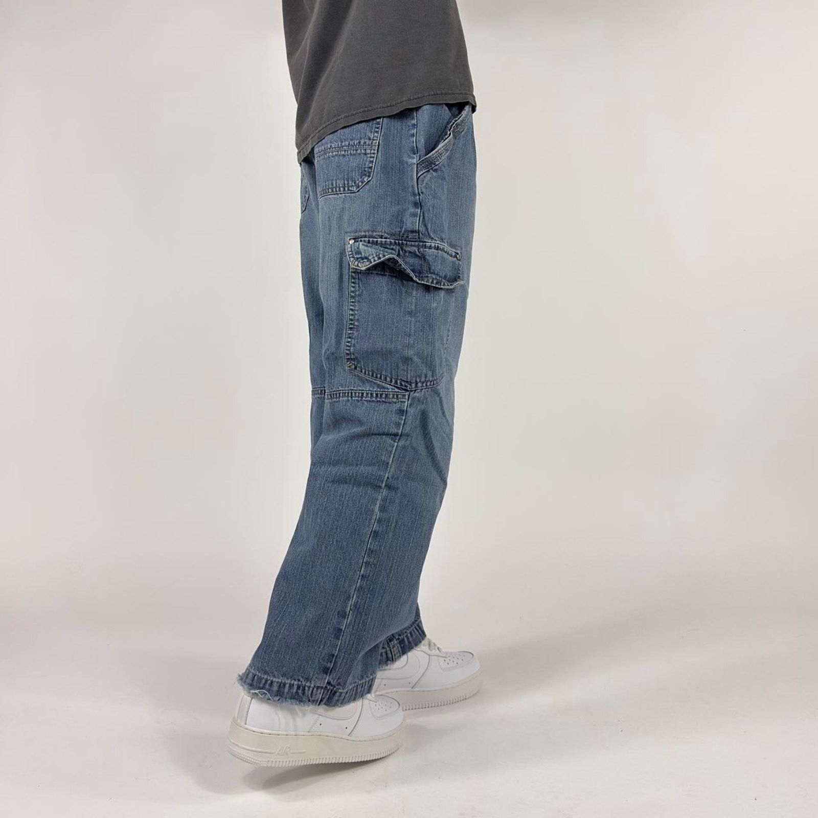 Japanese Brand × StraightFaded Y2K Wrangler Blue Wideleg baggy Cargo Denim Streetwear Pants Size US 29 - 5 Thumbnail