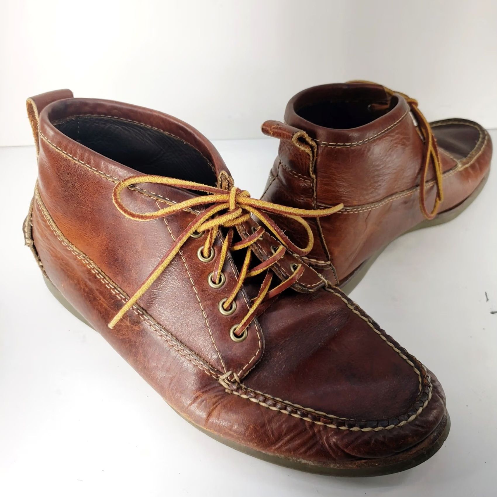 Vintage L.L. Bean Eastport Chukka Boots Mens 10.5 D Brown Leather Moc Toe Casual Dressy Black? Size US 11 / EU 44 - 2 Thumbnail