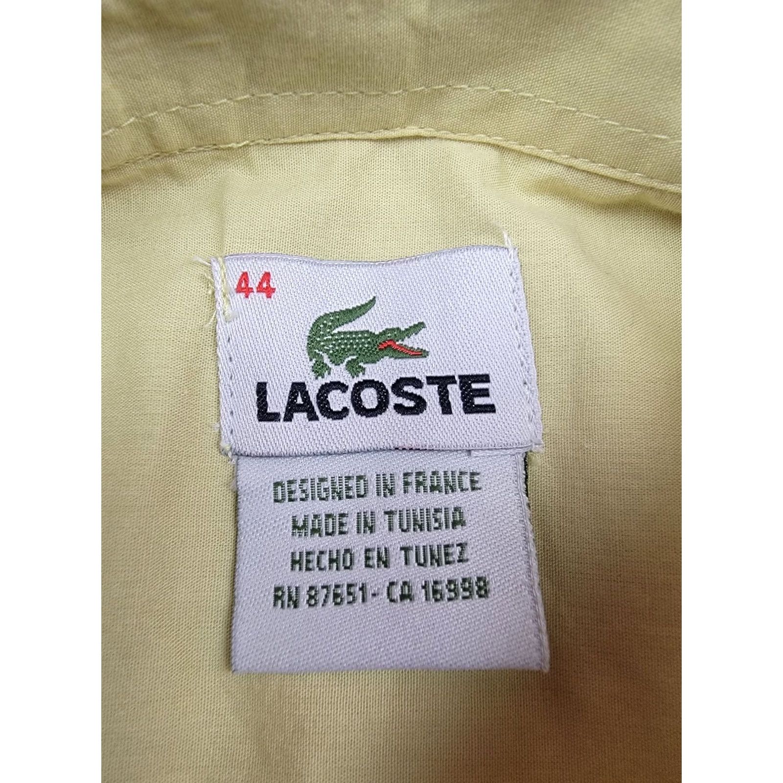 Lacoste Lacoste Shirt Mens XL 44 Yellow Embroidered Logo Long Sleeve Button-Up Cotton Vintage: No, No Size US XL / EU 56 / 4 - 6 Thumbnail
