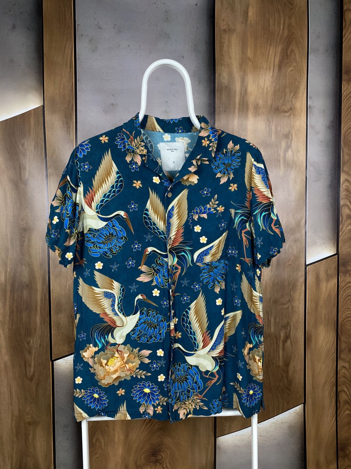 Percival 🦚Shirt Short Sleeve Percival Stork And Flowers Overprint🦚 Size US S / EU 44-46 / 1 - 1 Thumbnail