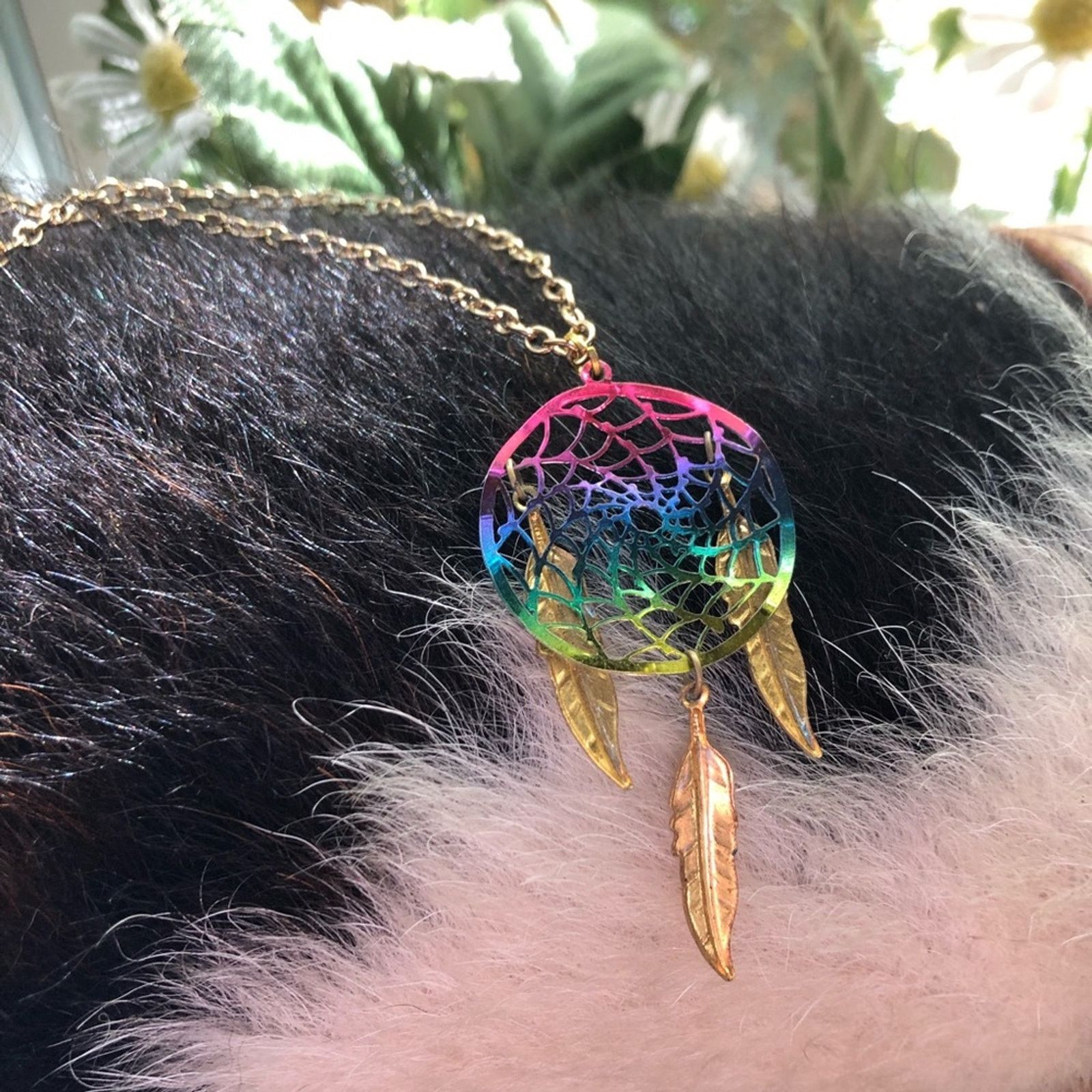 Jewelry Rainbow metal dream catcher gold feather pendant necklace Size ONE SIZE - 6 Thumbnail