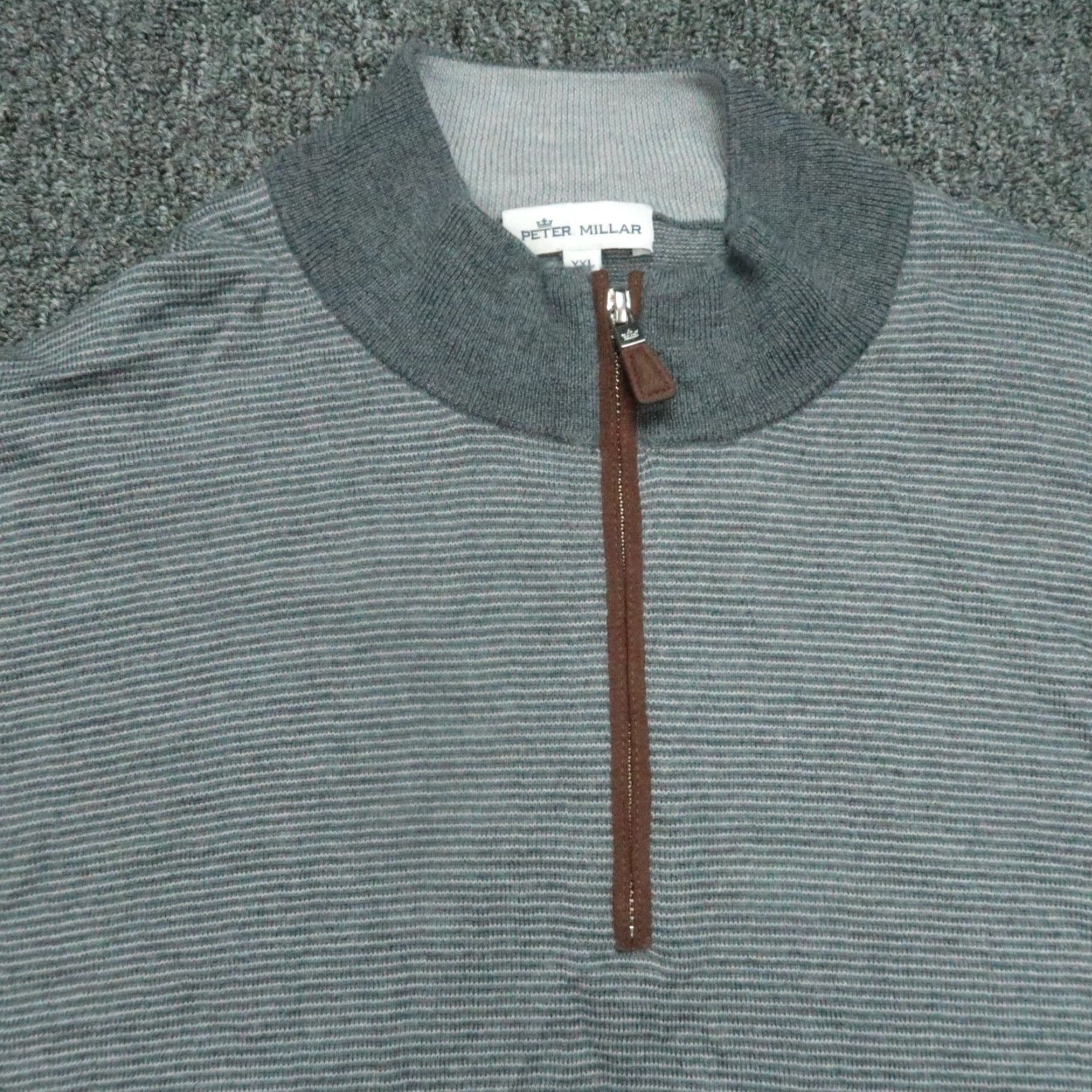 Peter Millar Peter Millar Sweater Men 2XL Gray Wool Pullover 1/4 Zip Mock Neck Striped Knit Jumper Size US XXL / EU 58 / 5 - 2 Thumbnail