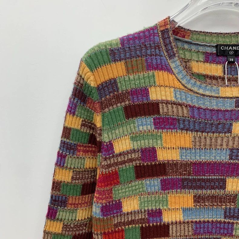 Chanel Chanel Color block cashmere round neck short-sleeved knitte Size XS / US 0-2 / IT 36-38 - 3 Thumbnail