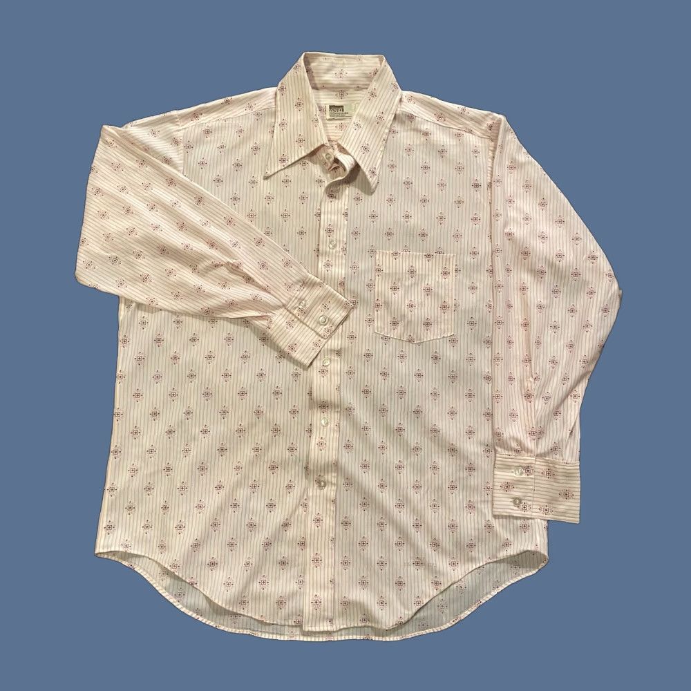 Vintage VINTAGE Montgomery Ward Long Sleeve Button-Down Geometric Pink Mens XL Regular Button-Up Collared Knit Easy Care 70s Retro Size US XL / EU 56 / 4 - 1 Thumbnail