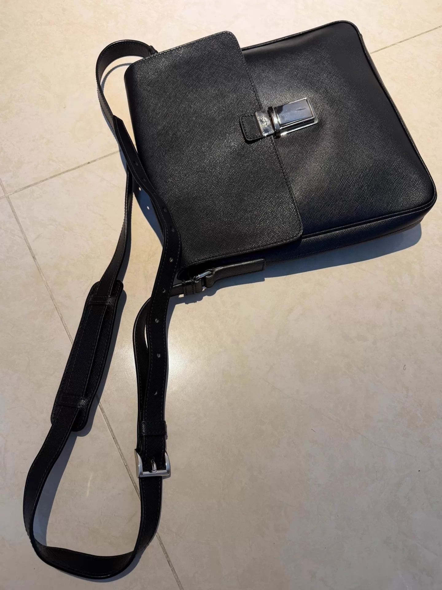 Prada Prada Easy Black Calf Crosshatch Silver Buckle Bag Size ONE SIZE - 2 Thumbnail
