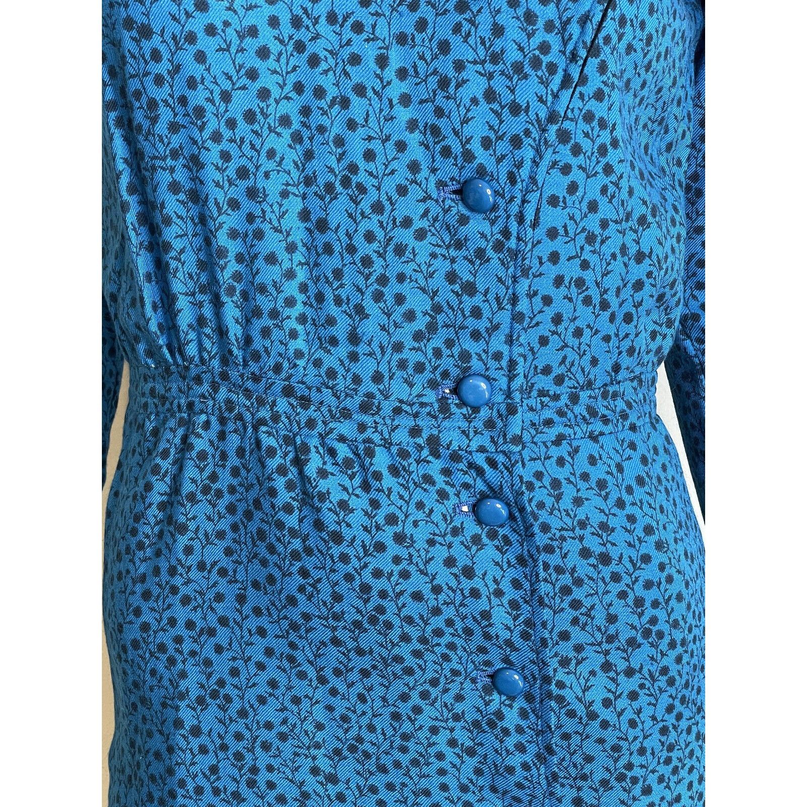 Valentino Vintage Valentino Boutique Blue Floral Wool Dress 10 Pleated Size L / US 10 / IT 46 - 8 Thumbnail