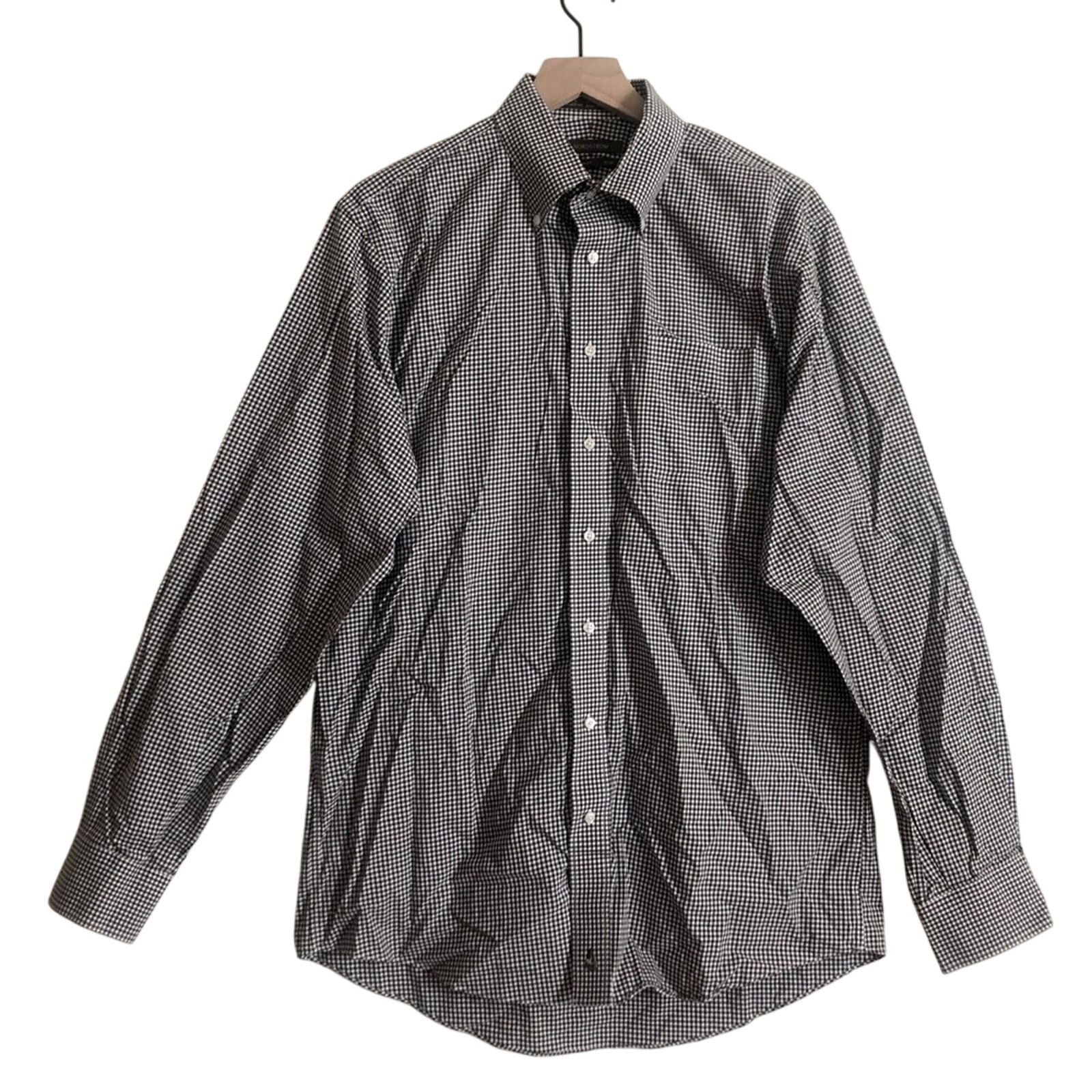 Nordstrom Nordstrom Mens Traditional Fit Black White Plaid Dress Shirt Size US L / EU 52-54 / 3 - 1 Thumbnail