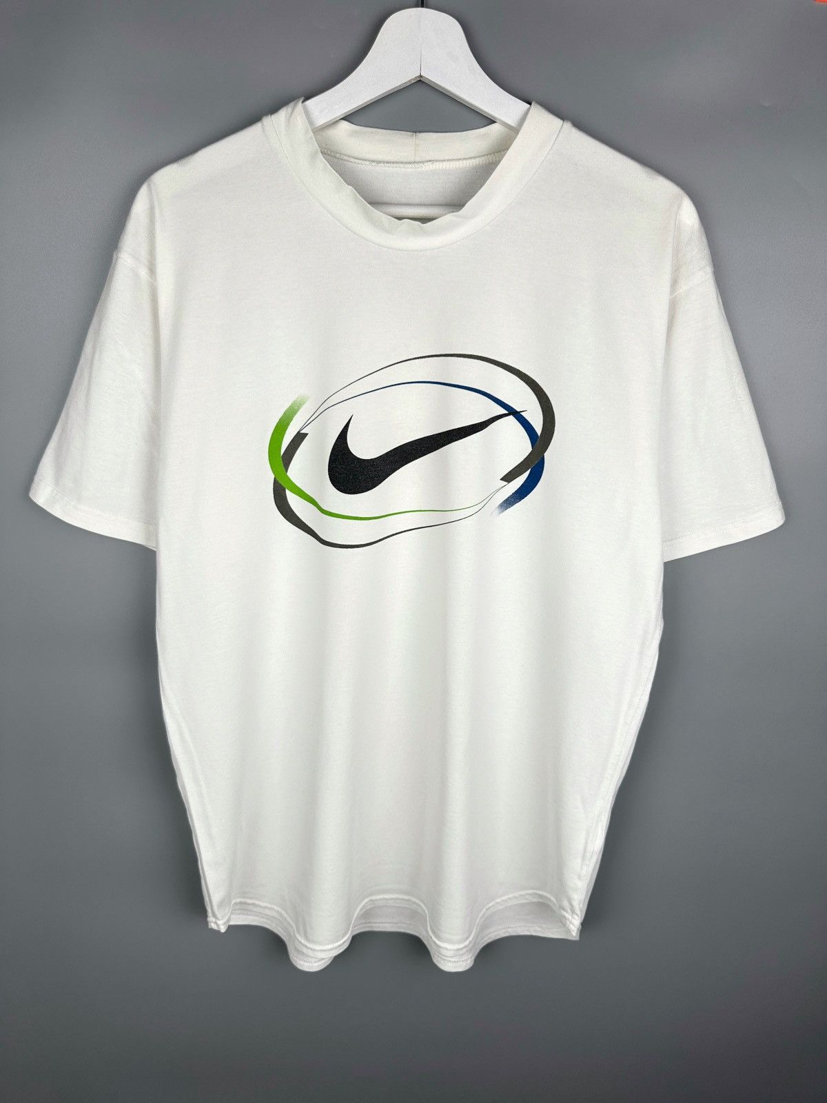Nike 90s Vintage Nike Big Center Swoosh Reflective Logo T Shirt Size US L / EU 52-54 / 3 - 1 Thumbnail