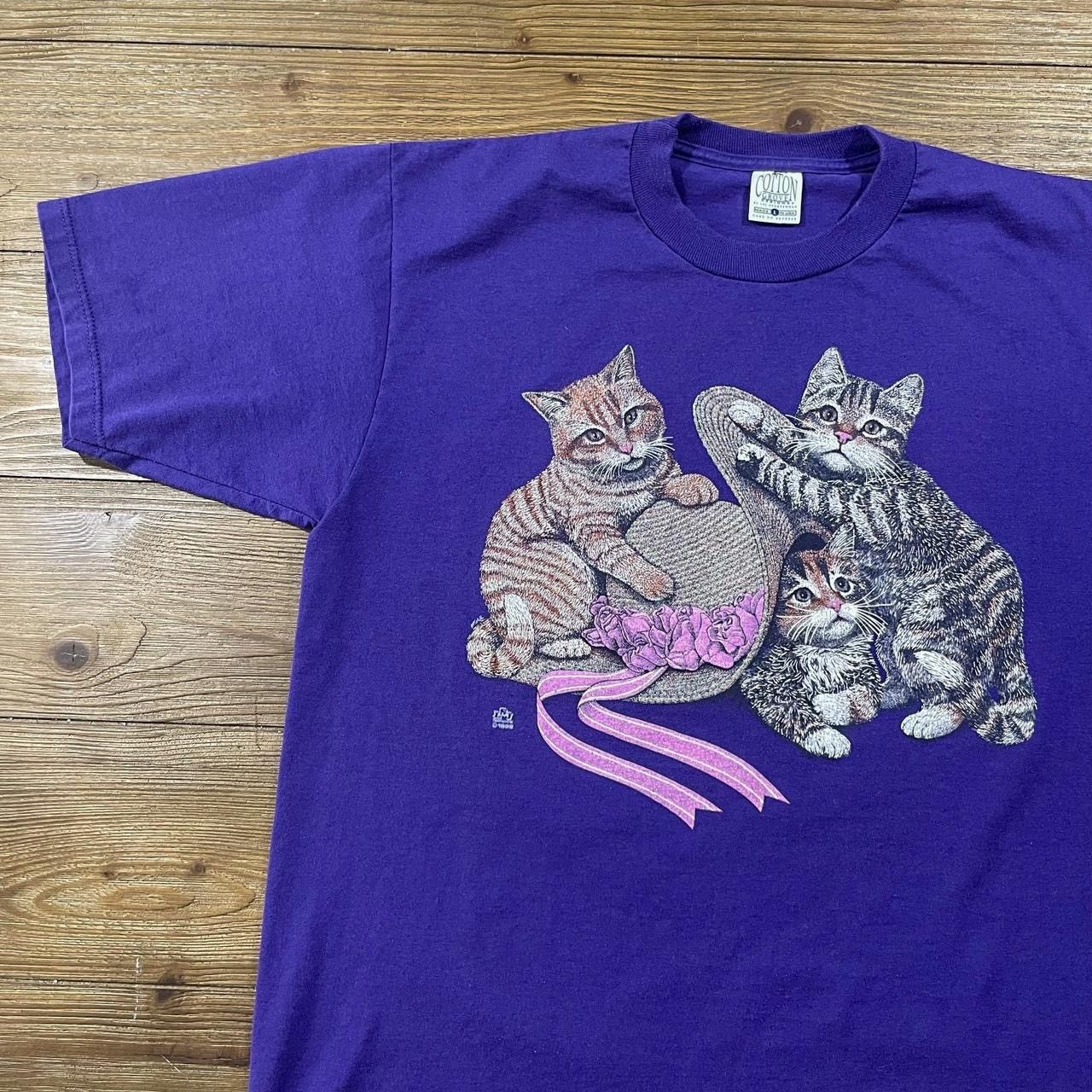 Vintage Vintage 1992 Purple Cat and Sun Hat T-Shirt Size US L / EU 52-54 / 3 - 2 Thumbnail