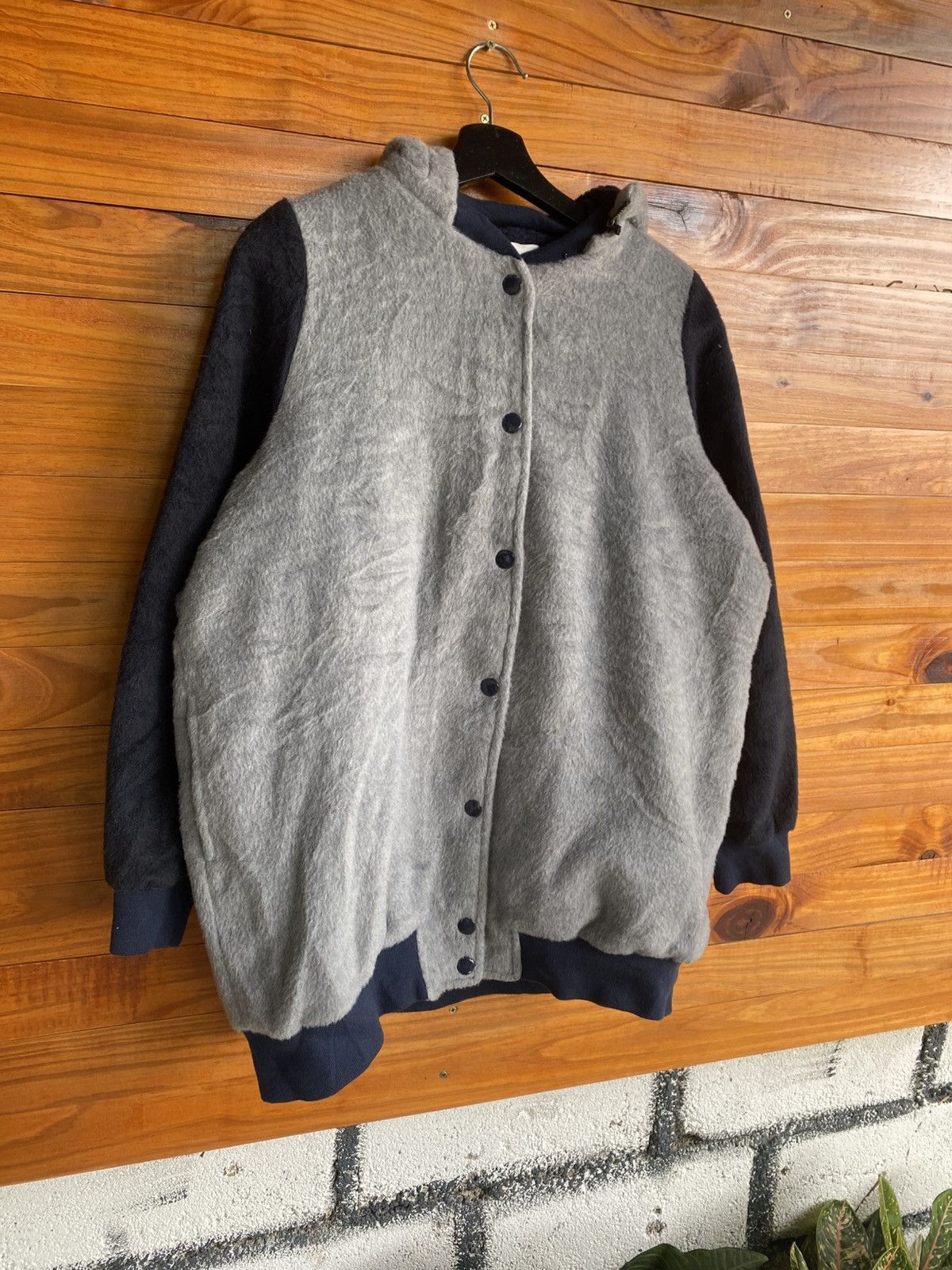 Japanese Brand n’Or Japan Oversized Fleece Hoodie Jacket Two-Tone Gray Navy Size US L / EU 52-54 / 3 - 5 Thumbnail