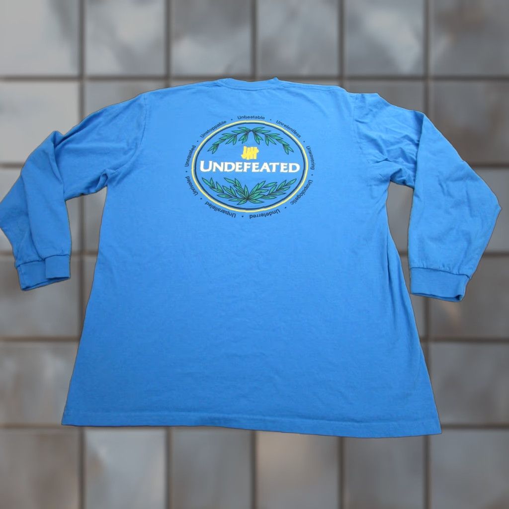 Undefeated Long Sleeve Shirt Mens XL Blue Graphic Print Made in USA Streetwear