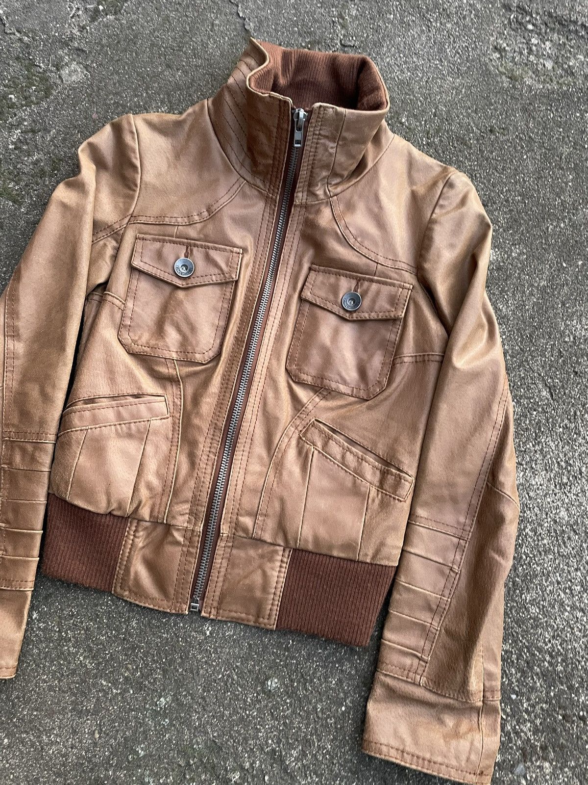 Vintage Washed Brown Retro 90s Genuine Real Leater Bomber Punk Rock Size S / US 4 / IT 40 - 3 Thumbnail