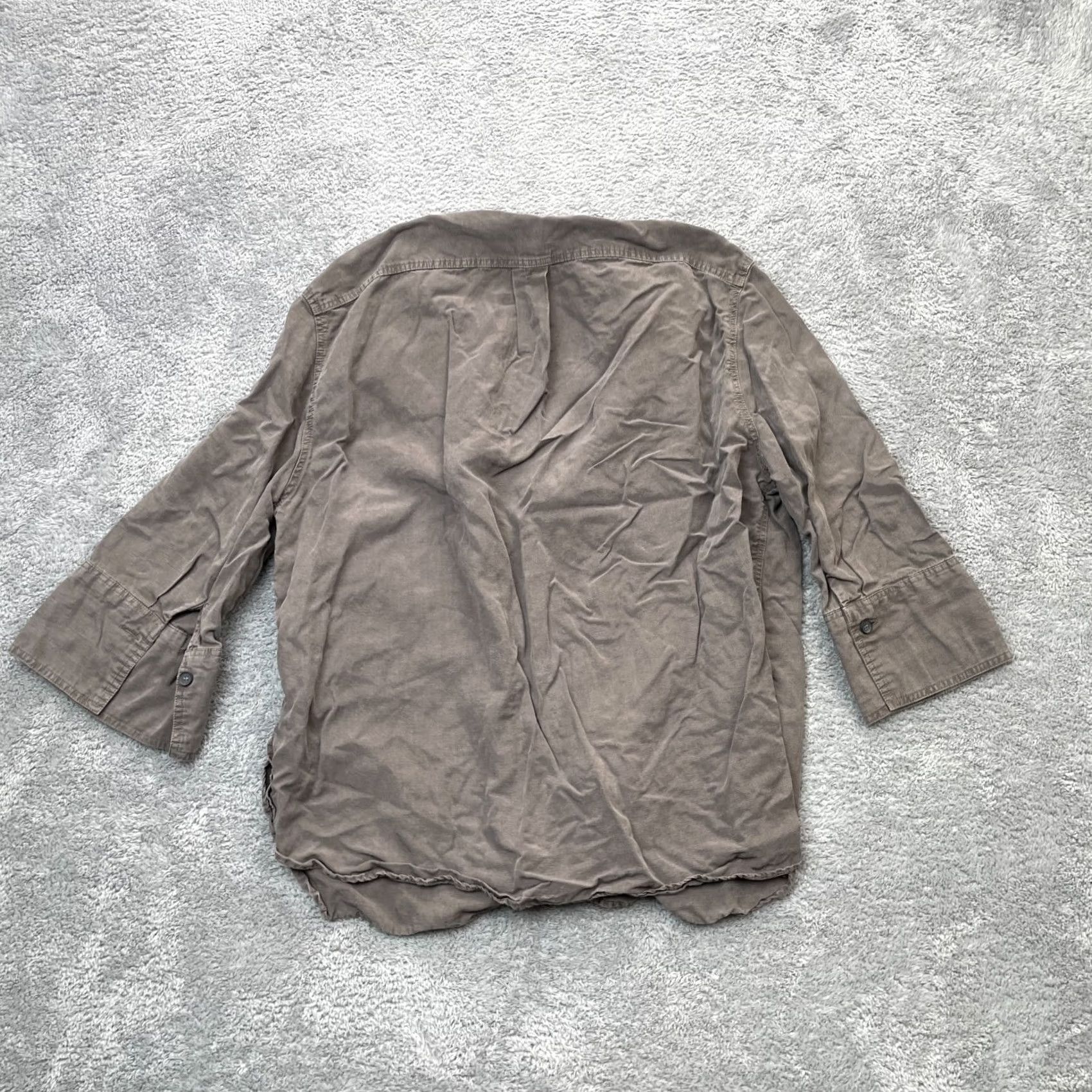 Zara Zara Blouse Womens Medium Brown Linen Lyocell Pleated Button 3/4 Sleeve Collared Slit Casual Top Shirt Size M / US 6-8 / IT 42-44 - 2 Thumbnail