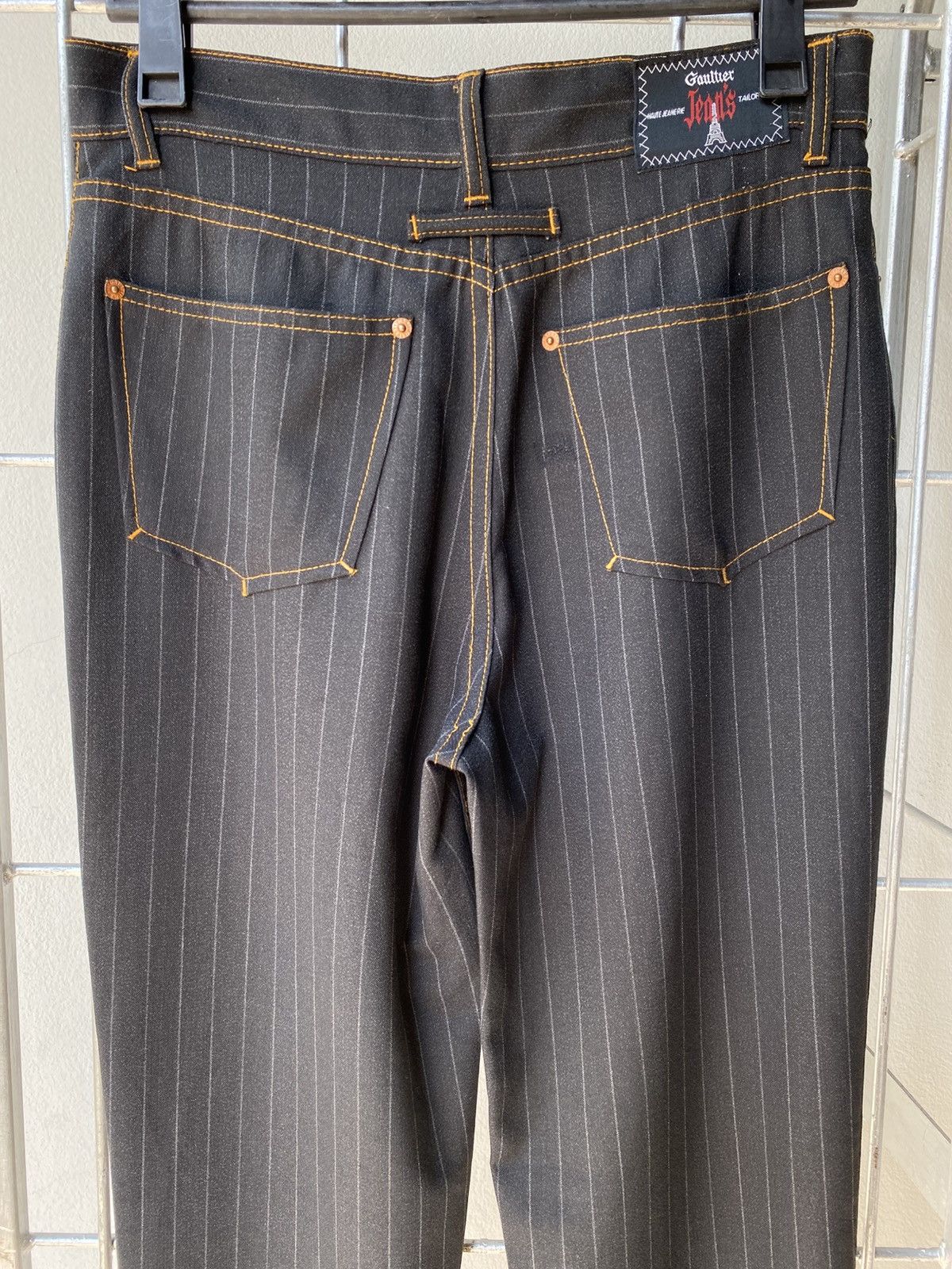 Jean Paul Gaultier Gaultier Black Pinstripe Trousers with Orange Stitching Size 32" / US 10 / IT 46 - 9 Thumbnail