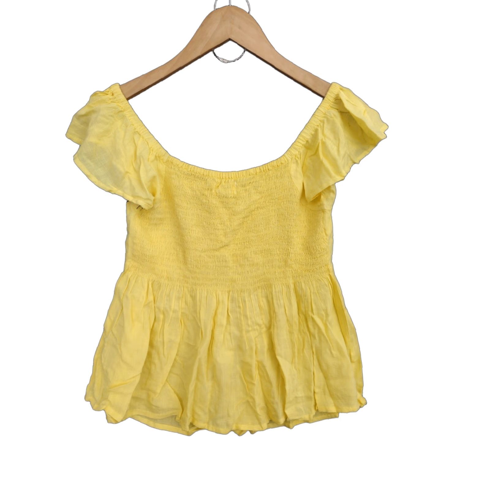 Vintage Japna Women's Yellow V-Neck Cap Sleeve Crop Flare Blouse XS Size XS / US 0-2 / IT 36-38 - 1 Thumbnail