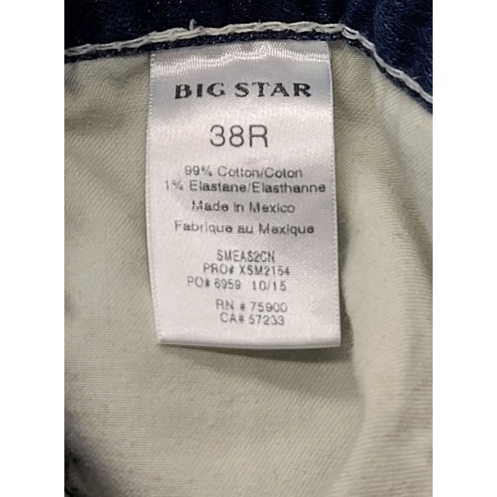 Vintage BIG STAR Eastman Jeans Mens 38x29 Straight Leg Distressed Stretch Denim Blue 5-Pocket Regular Waist Size 38 Cotton Spandex Buckle Bke Brand Size US 38 / EU 54 - 3 Thumbnail
