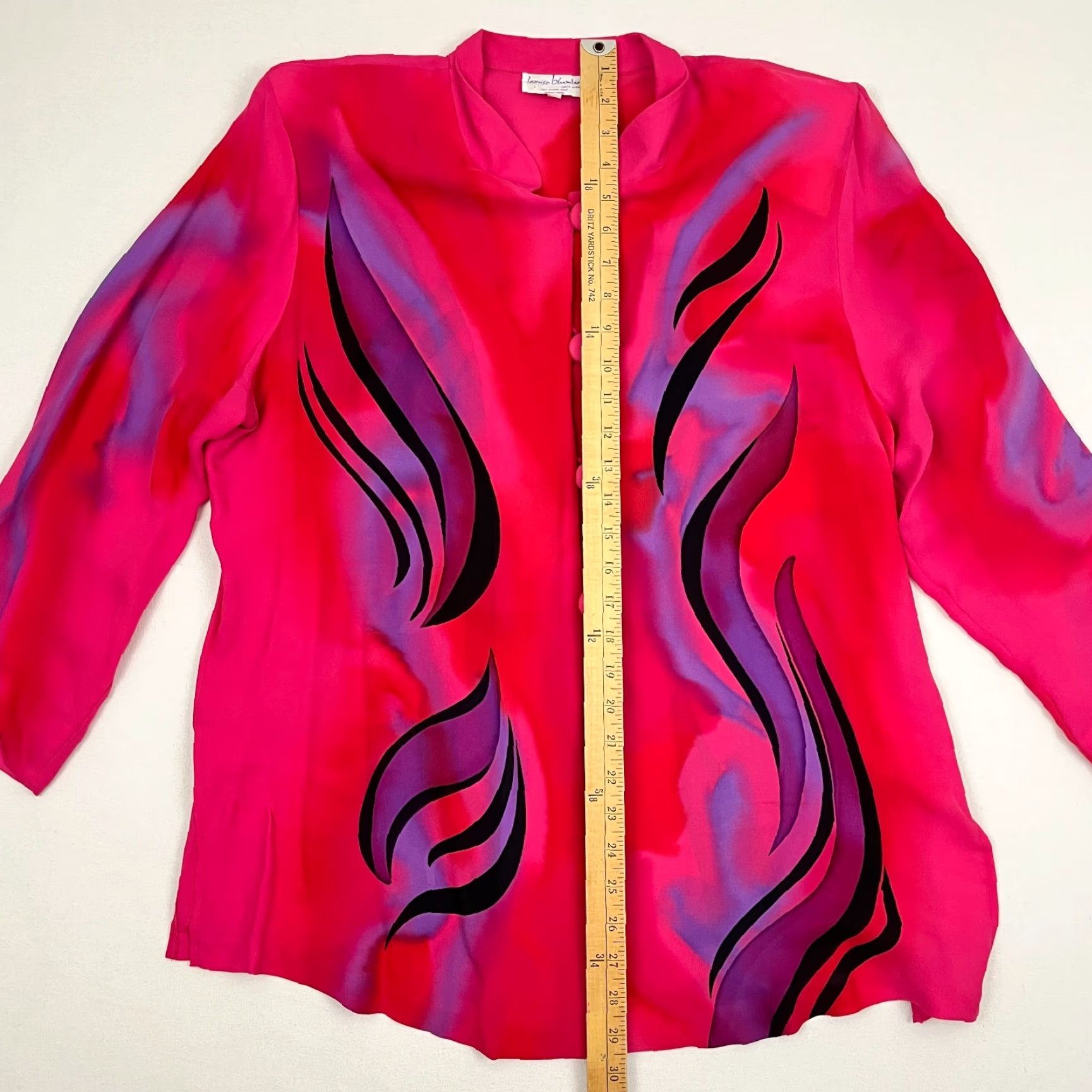 Pinko VINTAGE Louise Blumberg Santa Barbara Blouse Womens L Abstract Art Wear Silk Retro Pink Size L / US 10 / IT 46 - 6 Thumbnail
