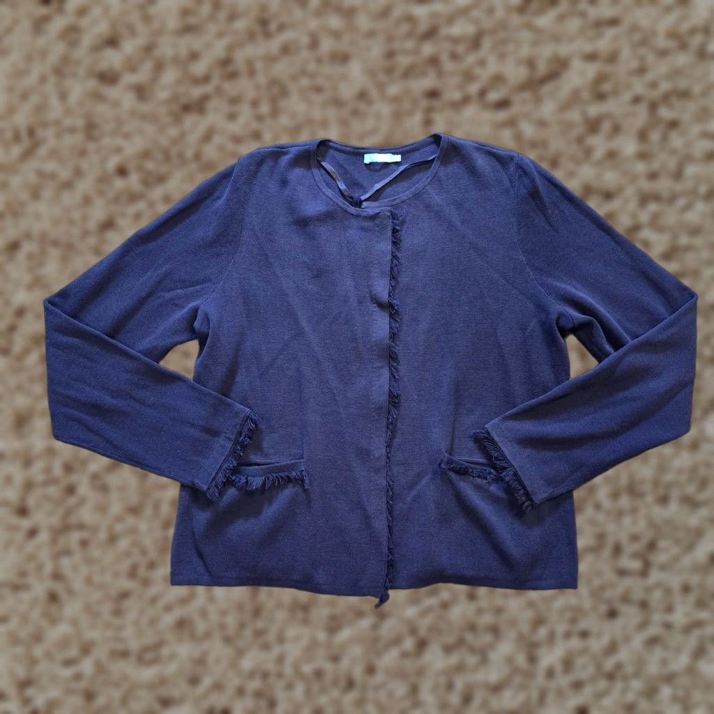 J.McLaughlin J. McLaughlin Sweater Cardigan Womens Medium Blue Fringe Pockets Preppy Casual Dressy Everyday Knit Shirt? Size M / US 6-8 / IT 42-44 - 1 Thumbnail