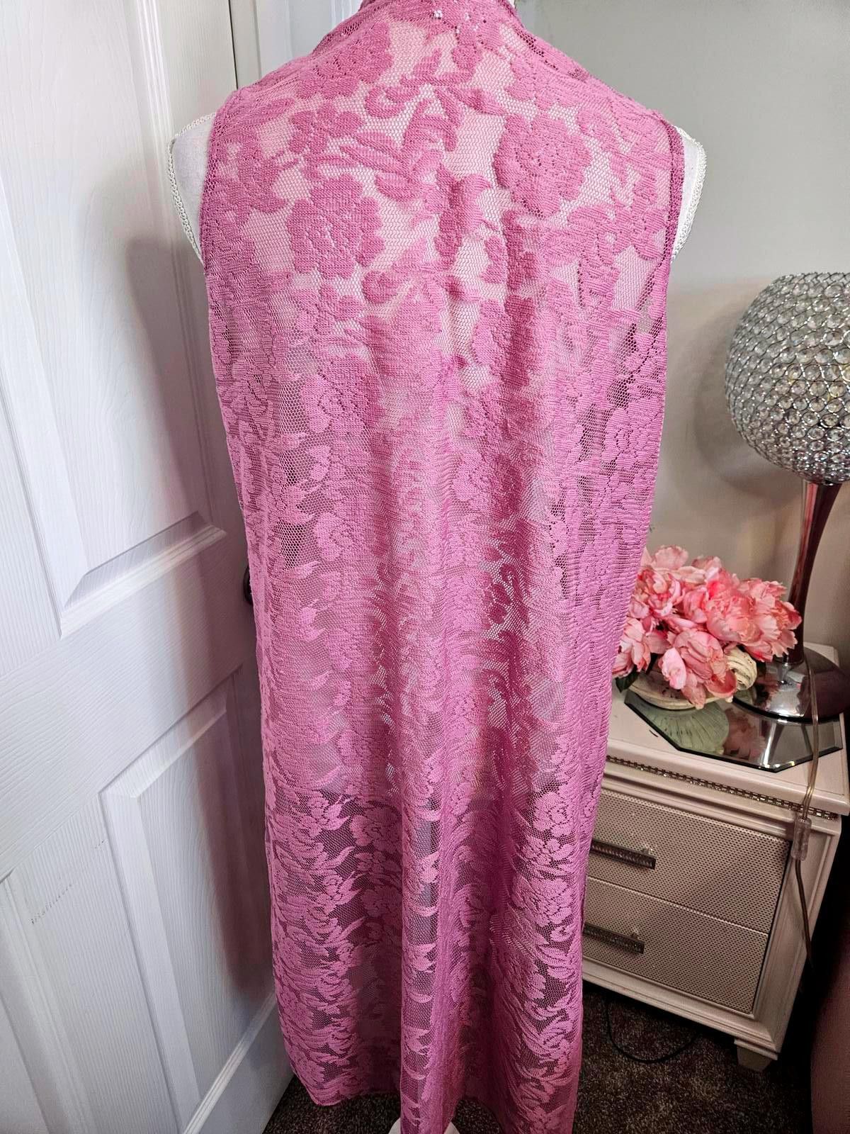 Designer Lularoe Beautiful Pink Lavender Lace Duster Vest Size M / US 6-8 / IT 42-44 - 4 Thumbnail