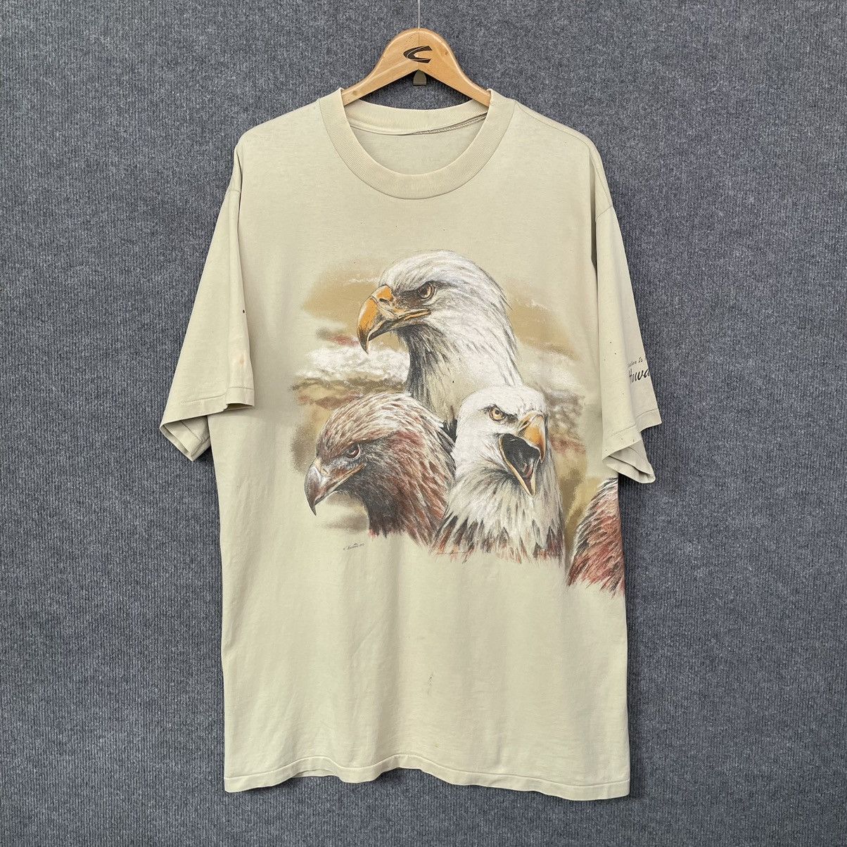 Vintage 1990s Eagle Falcon Double Sided Graphic T Shirt Size US XL / EU 56 / 4 - 1 Thumbnail