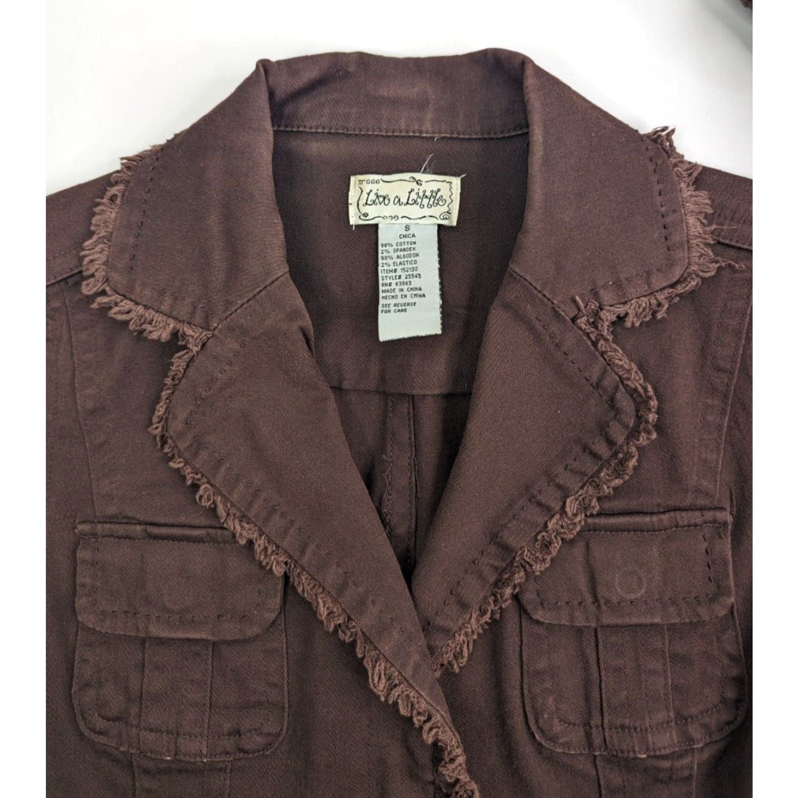 Olive Live a Little Jacket Womens Size Small Fringed Brown Snap On Button Pockets Size S / US 4 / IT 40 - 6 Thumbnail