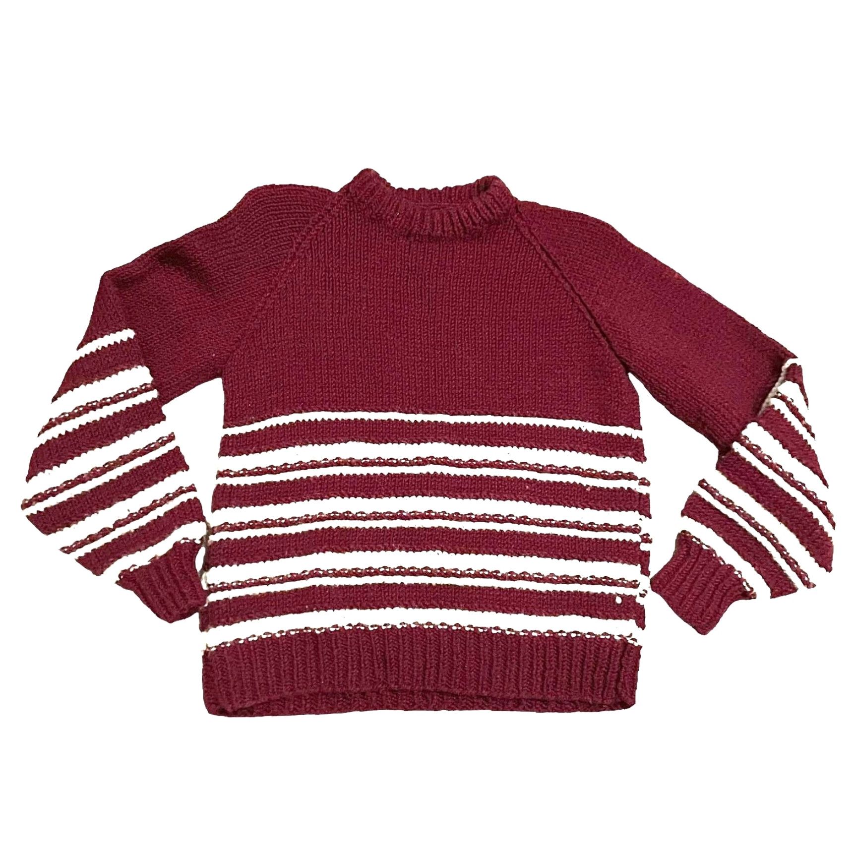 Vintage VINTAGE 80s burgundy red and white striped knit pullover sweater M Women Long Sleeve High Neck Casual Pattern Striped End Mens Womens Size M / US 6-8 / IT 42-44 - 2 Thumbnail