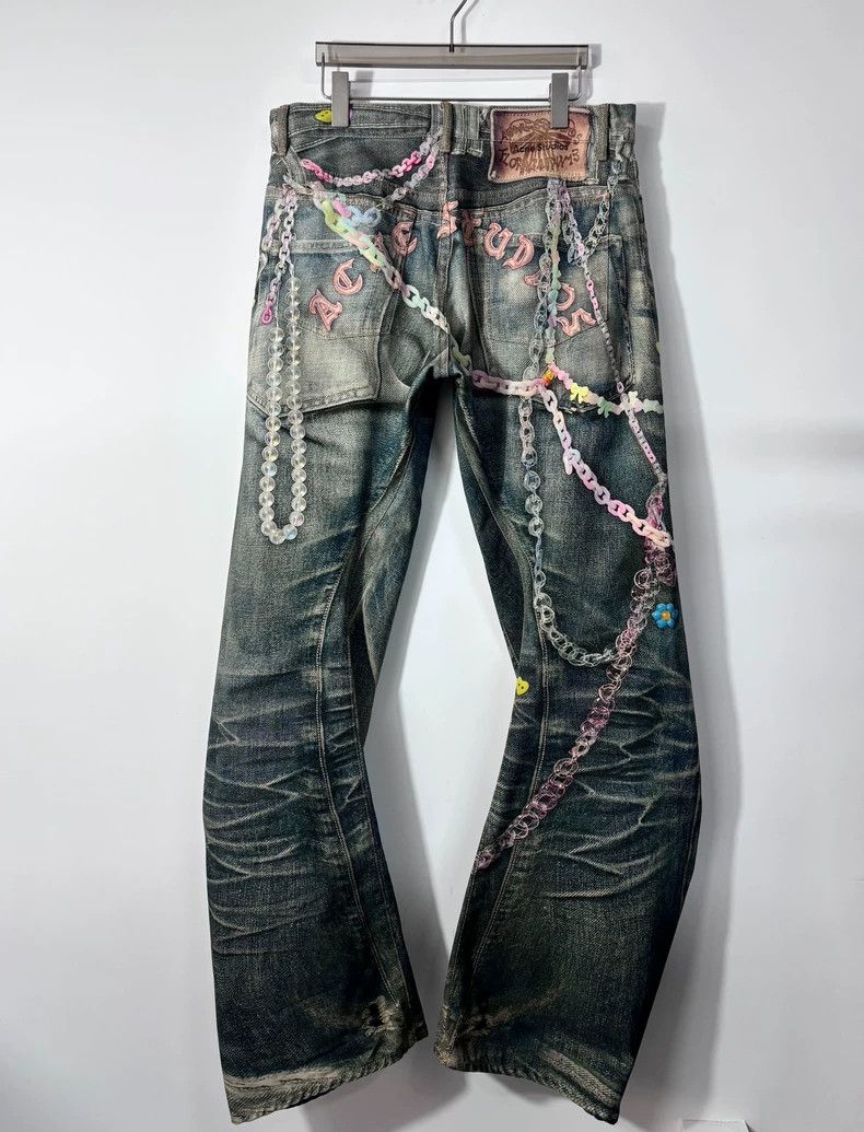 [大幅値下げ]Acne Studios 3Dプリントワークジーンズ BAGGY Acne Studios 3D Digital PrintedChain Jeans 1981 Wide leg