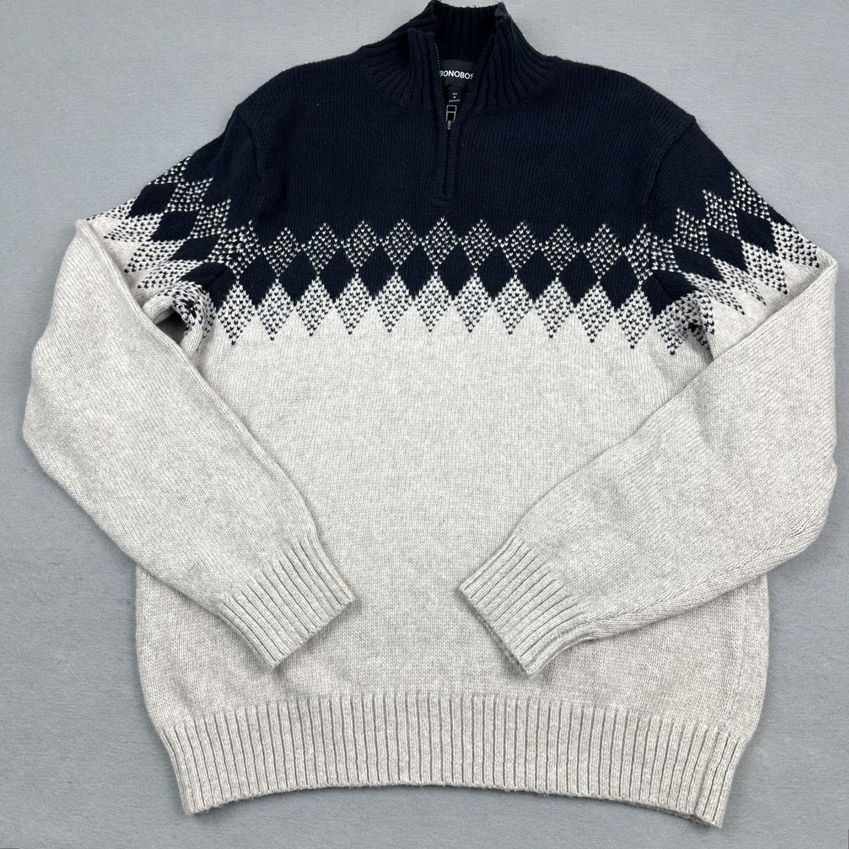 Bonobos Bonobos Sweater Men Medium Beige Fair Isle 1/4 Zip Slim Fit Pullover Cotton M Size US M / EU 48-50 / 2 - 2 Thumbnail