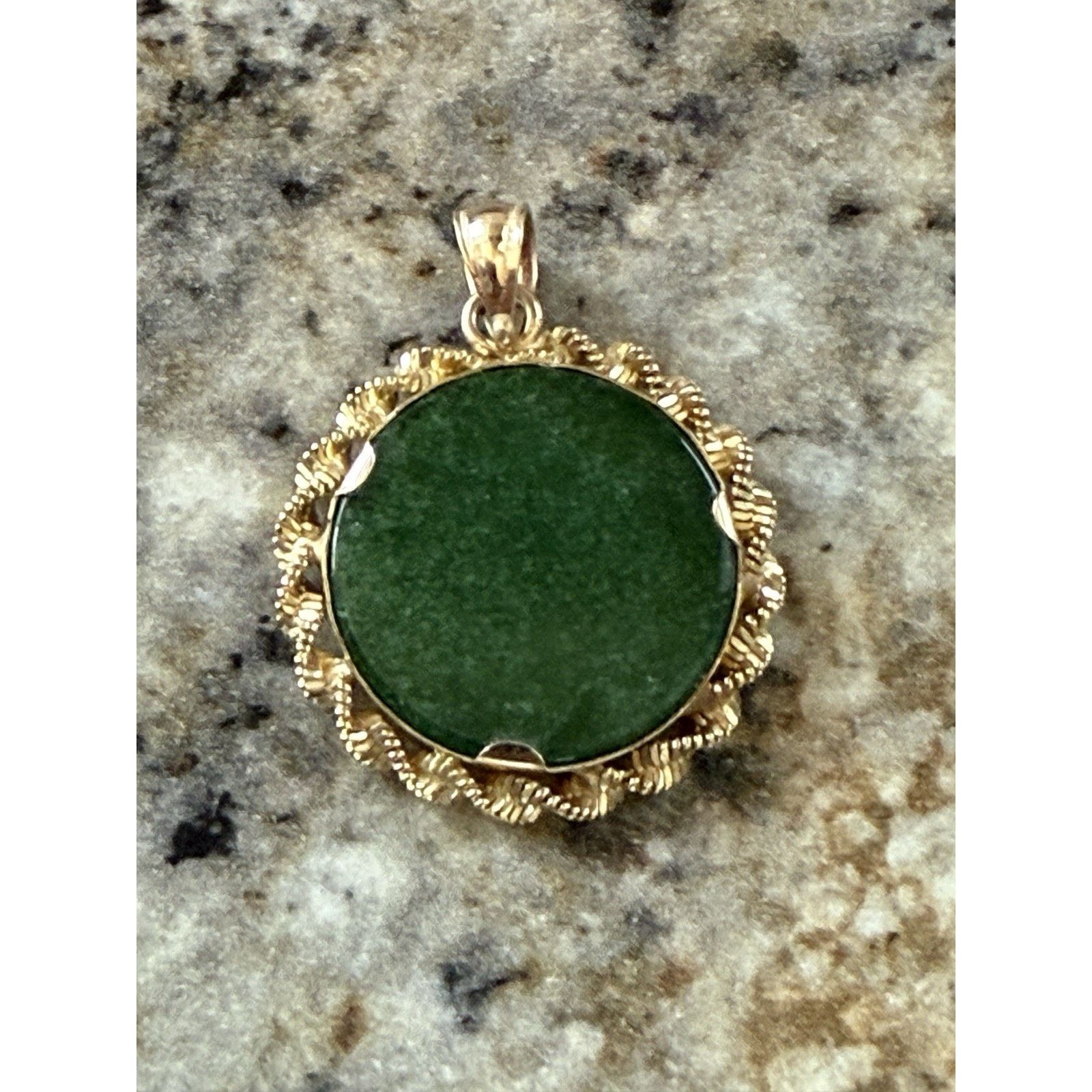 Other Yellow Gold Green Jade Panda Eating Leaves, Circle Pendant Size ONE SIZE - 4 Thumbnail