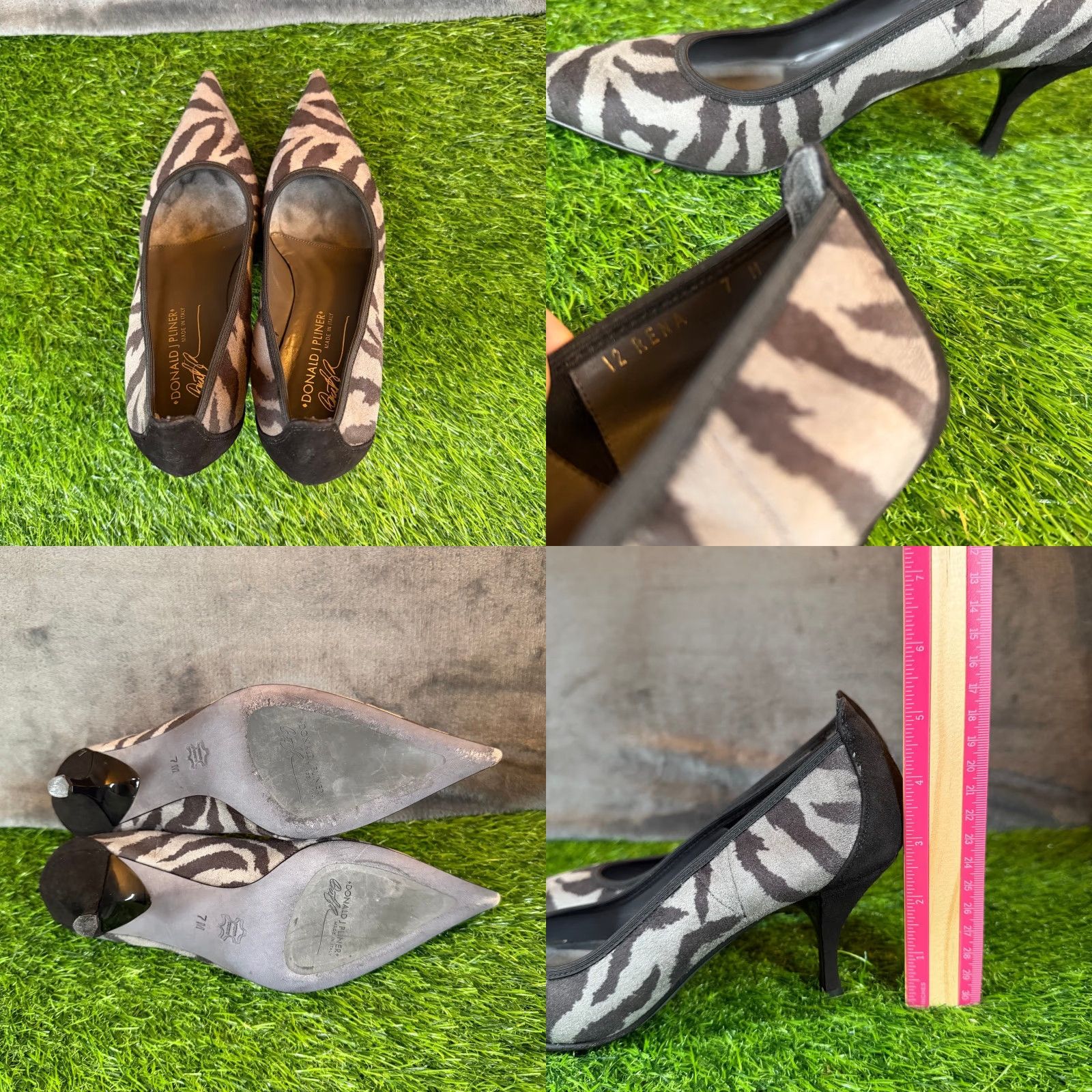 Donald Pliner Donald J Pliner Rena Zebra Pumps Womens 7M Pump Pointed Toe Kitten Heel Suede Grey Black Zebra Print Italy Contemporary Women’s Shoes Size US 7 / IT 37 - 8 Thumbnail