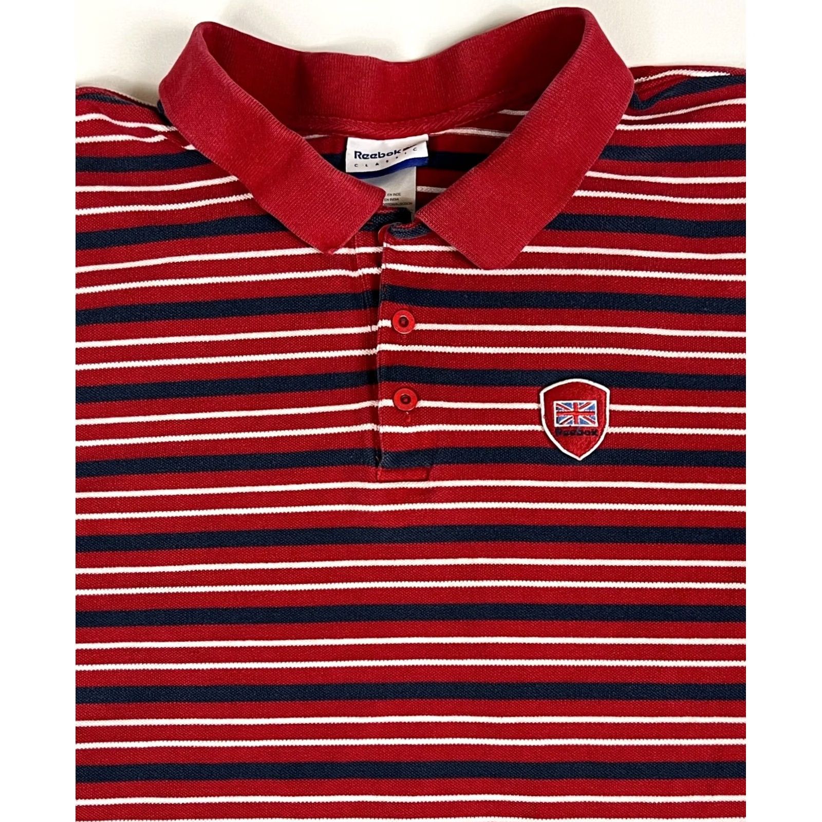 Reebok VINTAGE Reebok Classic Polo Shirt Striped XL Men’s Shirt Polo Red 100% Cotton Embroidered Logo 90s Sports Size US XL / EU 56 / 4 - 3 Thumbnail