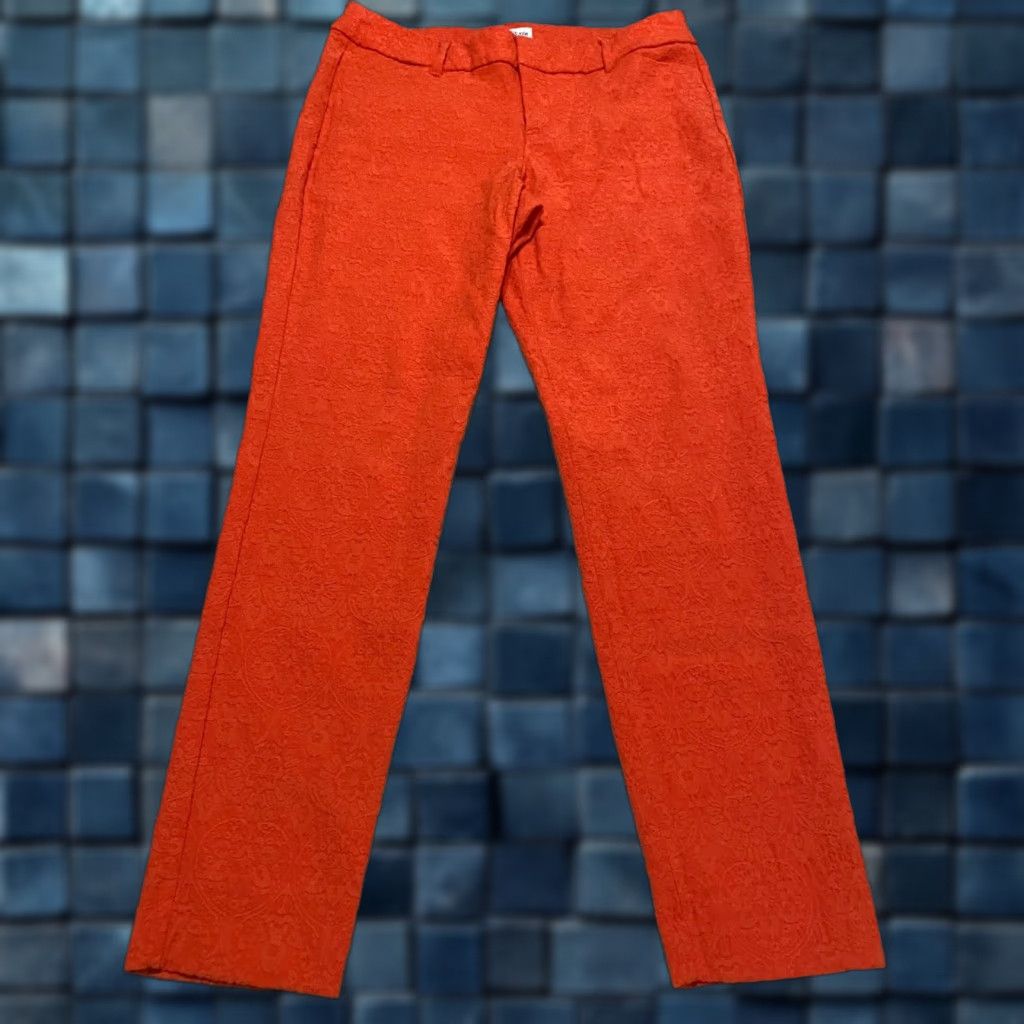 Old Navy VINTAGE Old Navy Womens 6 Dress Pants Orange Jacquard Geometric Mid Rise Business Casual Size 28" / US 6 / IT 42 - 1 Thumbnail