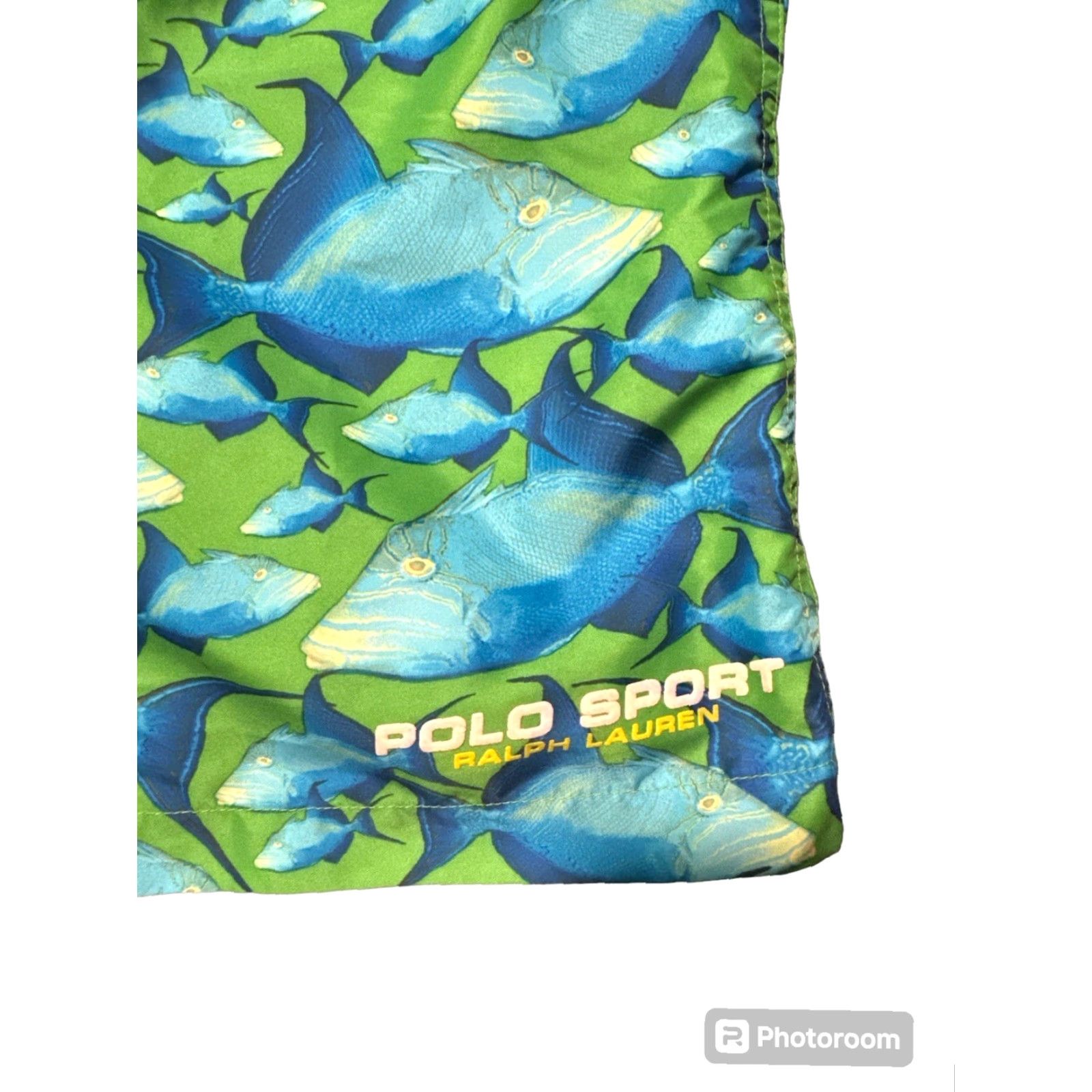 Polo Ralph Lauren VINTAGE Ralph Lauren Polo Sport Fish Print Swim Trunks L Blue Green Trunks Mens Back Pocket Lightweight Pockets 100% Polyester Size US L / EU 52-54 / 3 - 6 Thumbnail