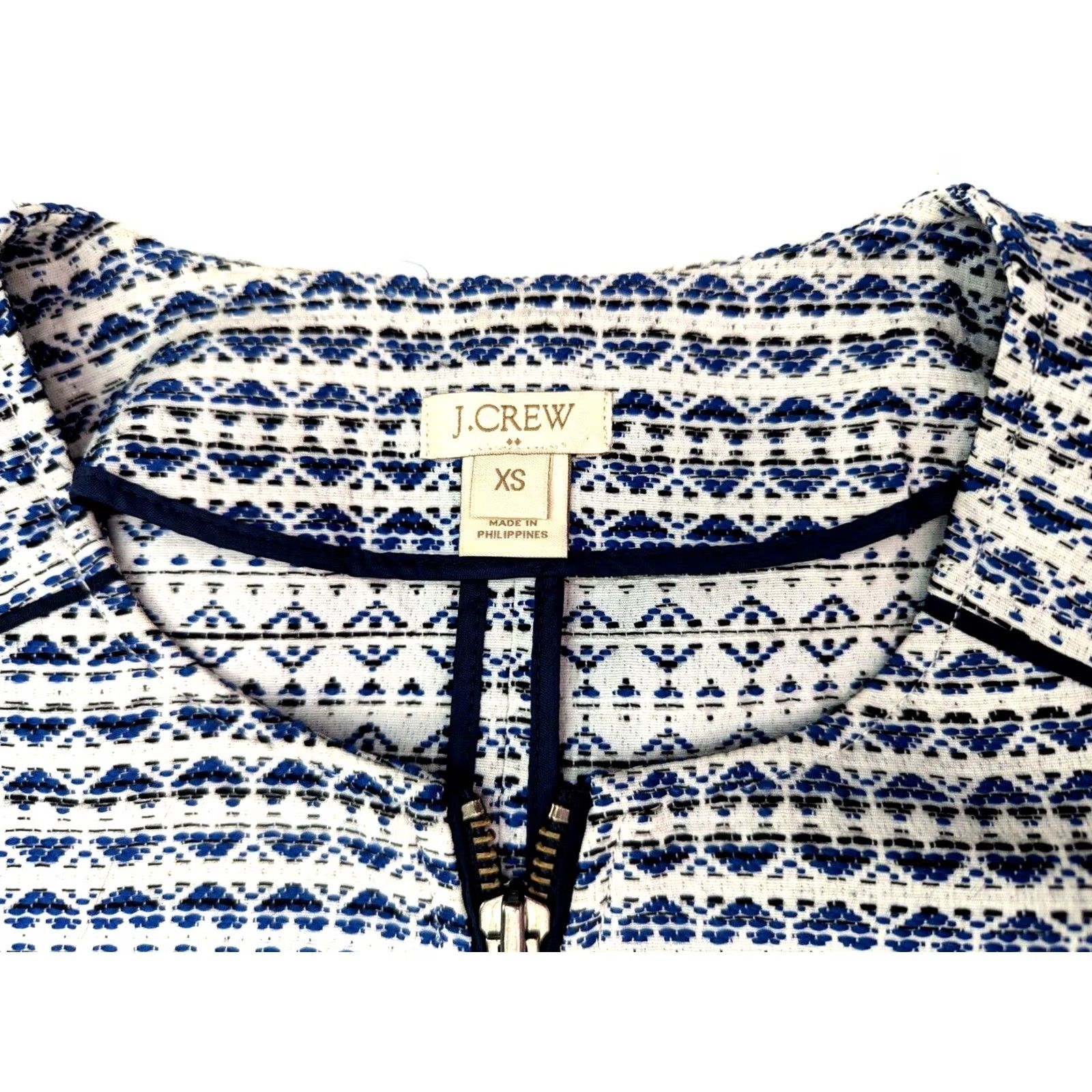 J.Crew J.CREW Blazer Jacket Cropped Blue Geometric Jacquard Womens XS Front Zipper Sleeve Notch Vintage: No Size XS / US 0-2 / IT 36-38 - 3 Thumbnail
