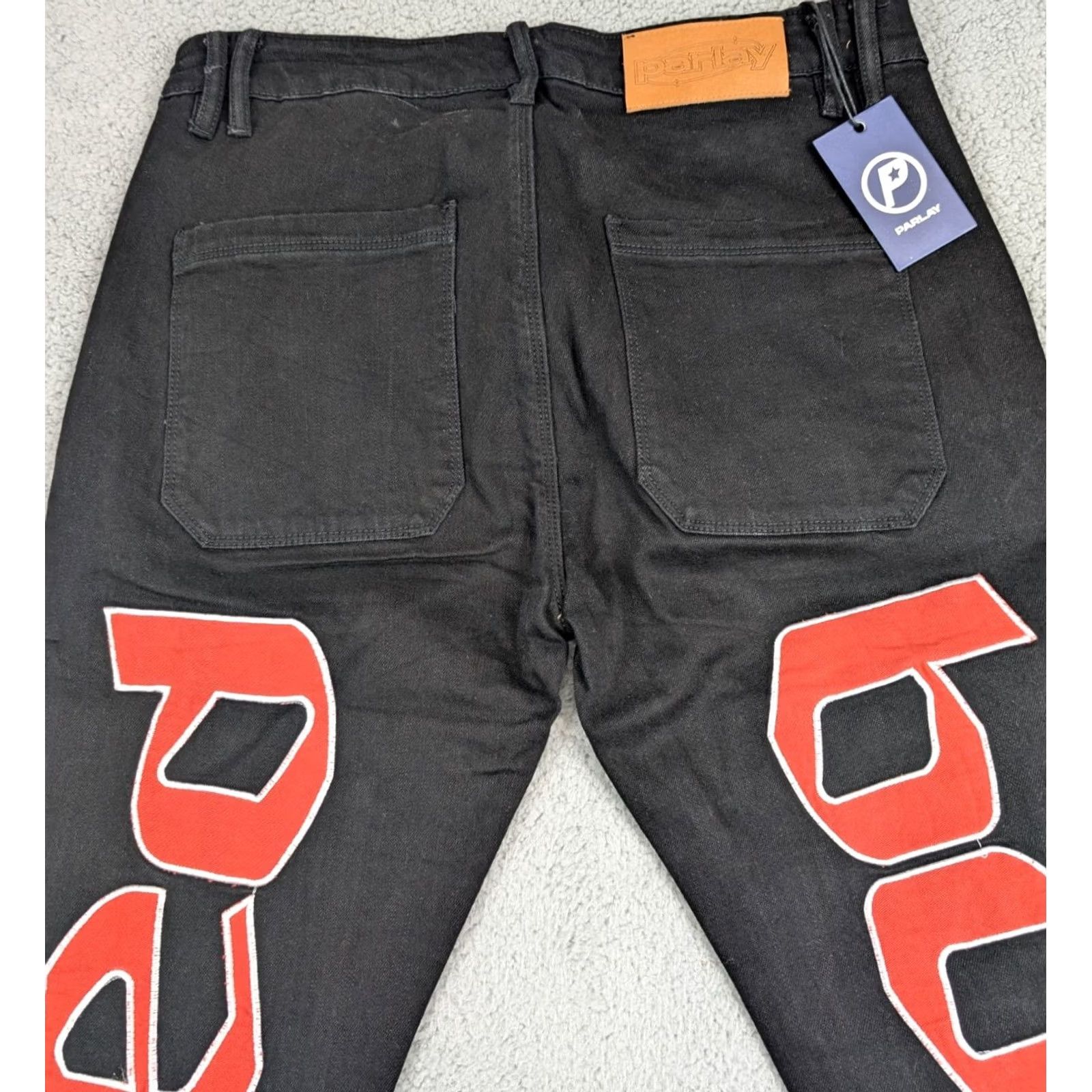 Denime Parlay Mens Skinny Jeans Black Red Denim Distressed 34x32 Size US 34 / EU 50 - 2 Thumbnail