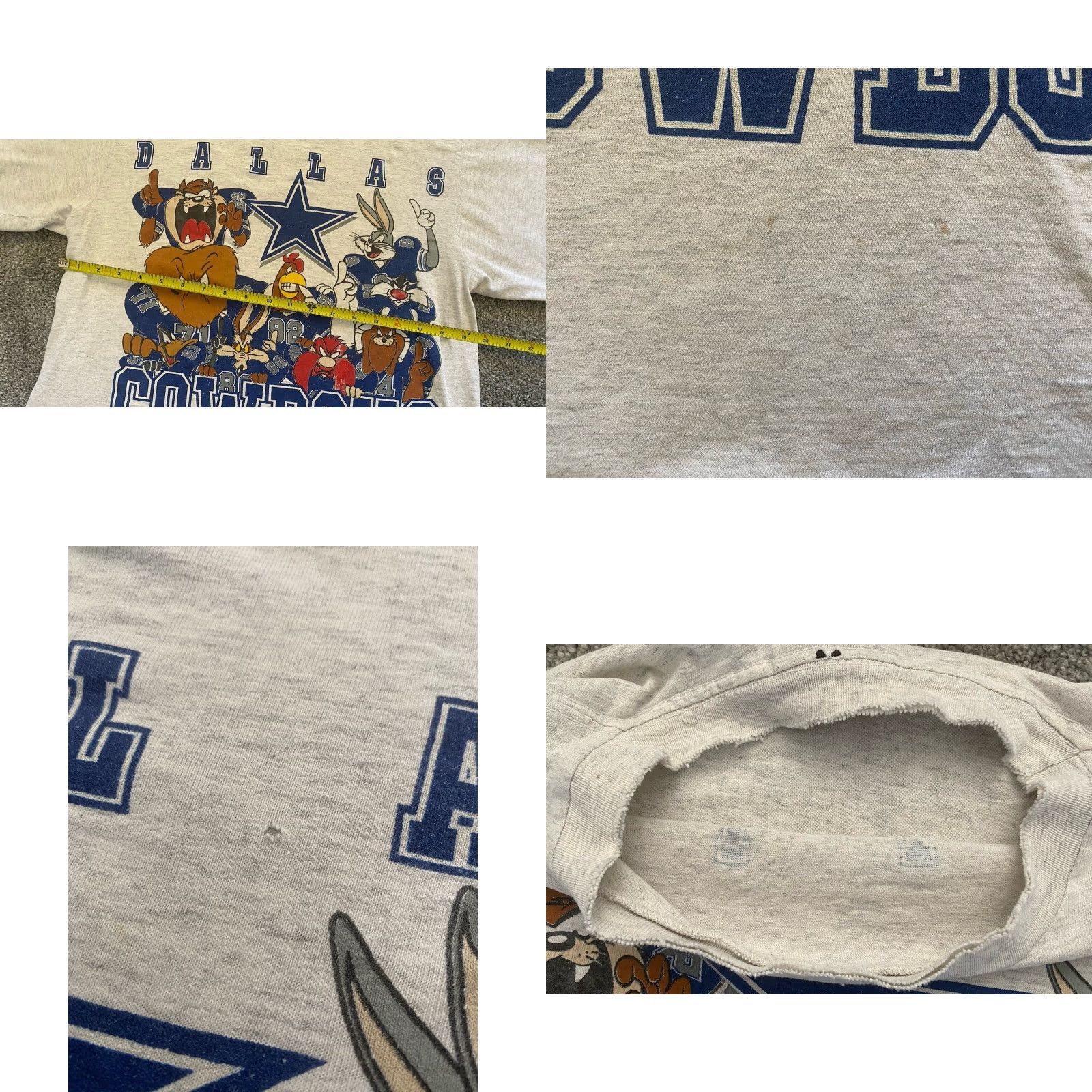 Changes VINTAGE 1993 Changes T Shirt Dallas Cowboys Looney Tunes Men L Single Stitch Gray Short Sleeve Bugs Bunny Sylvester Taz 90s Cartoon Sports NFL Size US L / EU 52-54 / 3 - 9 Thumbnail