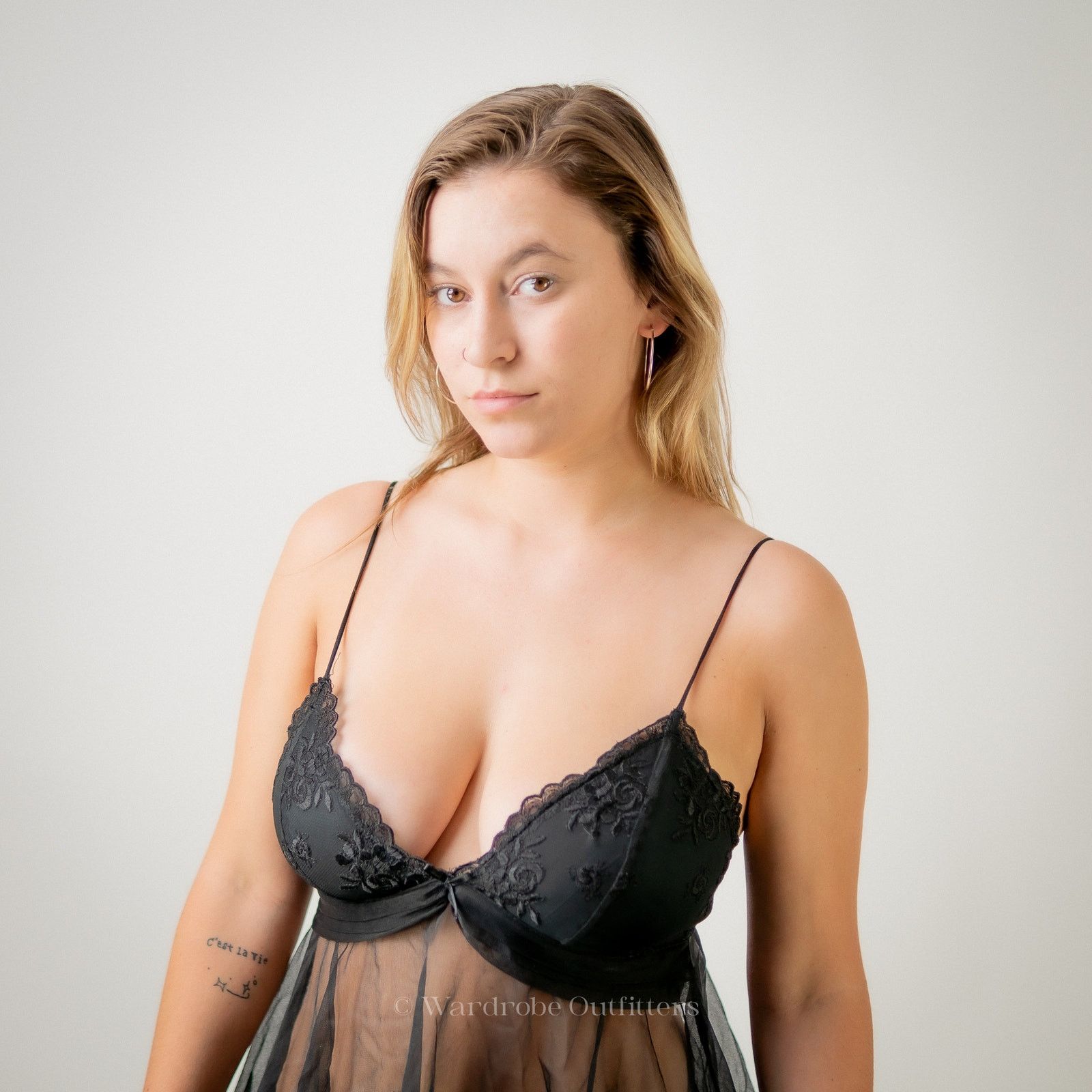 Designer Black Sheer Mesh Babydoll Lace Bra Lingerie Size ONE SIZE - 7 Thumbnail